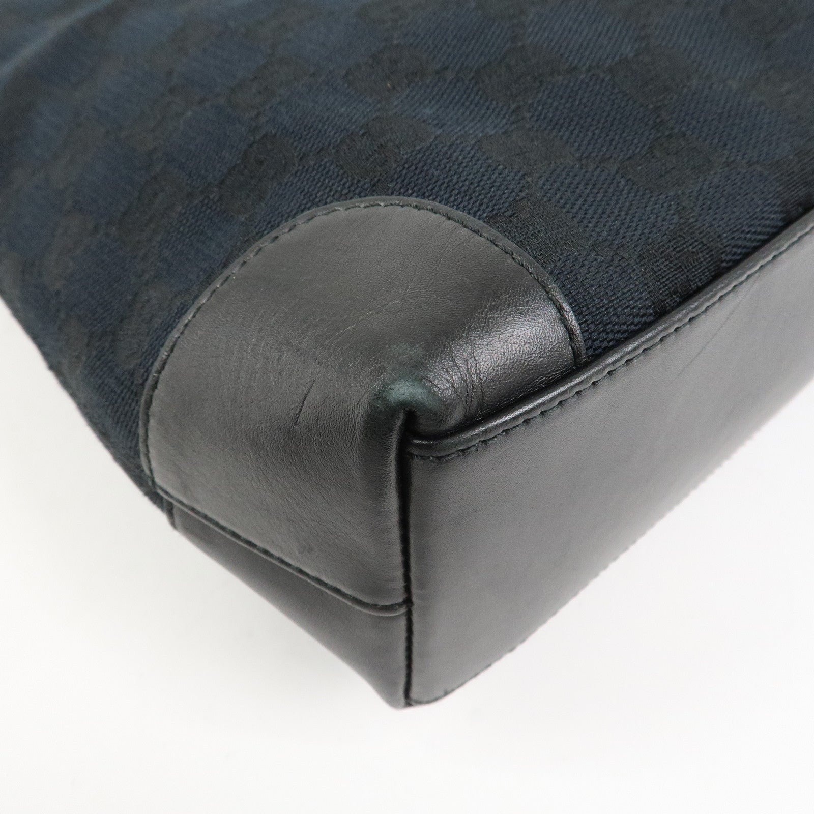GUCCI GG Monogram Canvas Leather Tote Bag Hand Bag Black 002.1119
