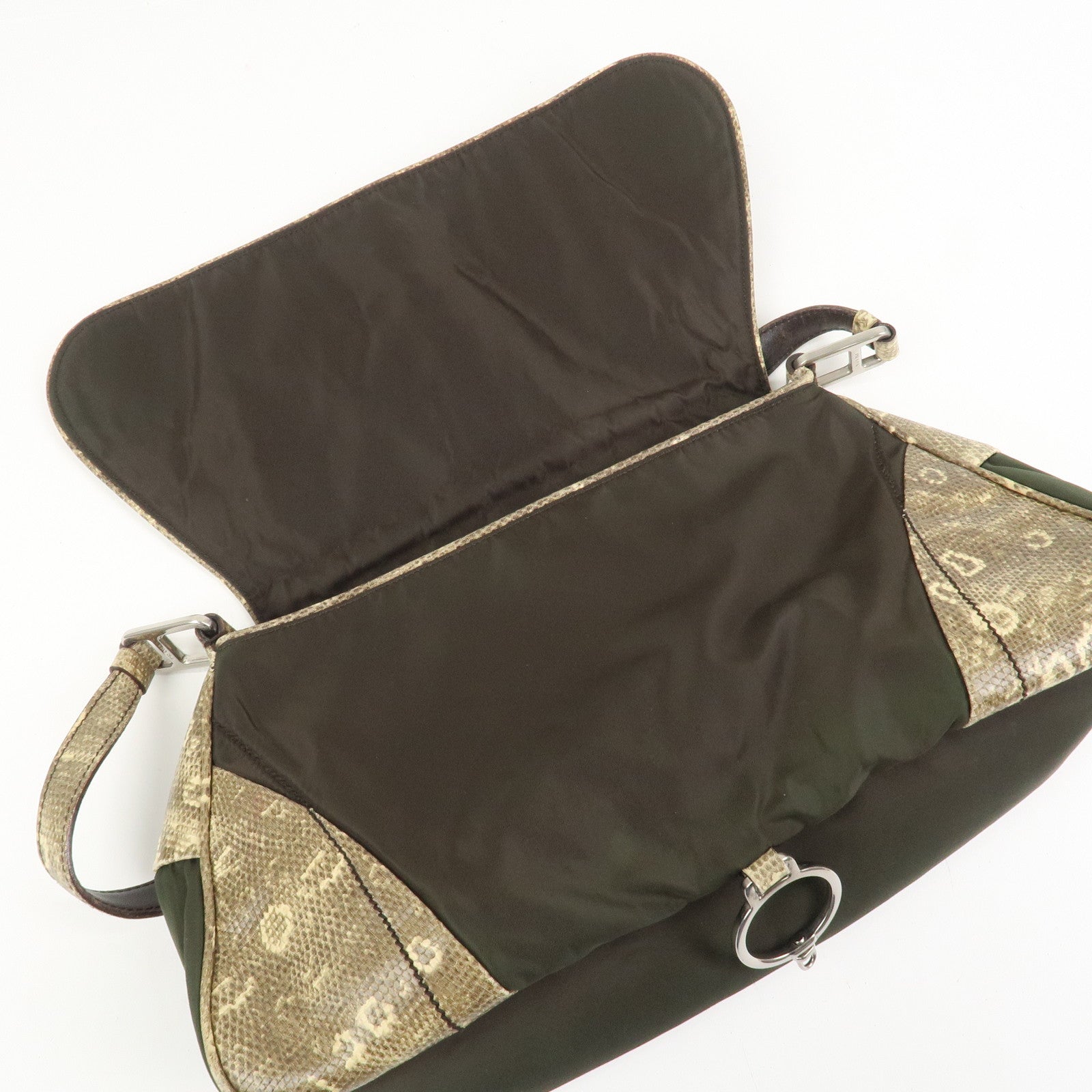 PRADA Triangle Logo Nylon Shoulder Bag Hand Bag Khaki B10738