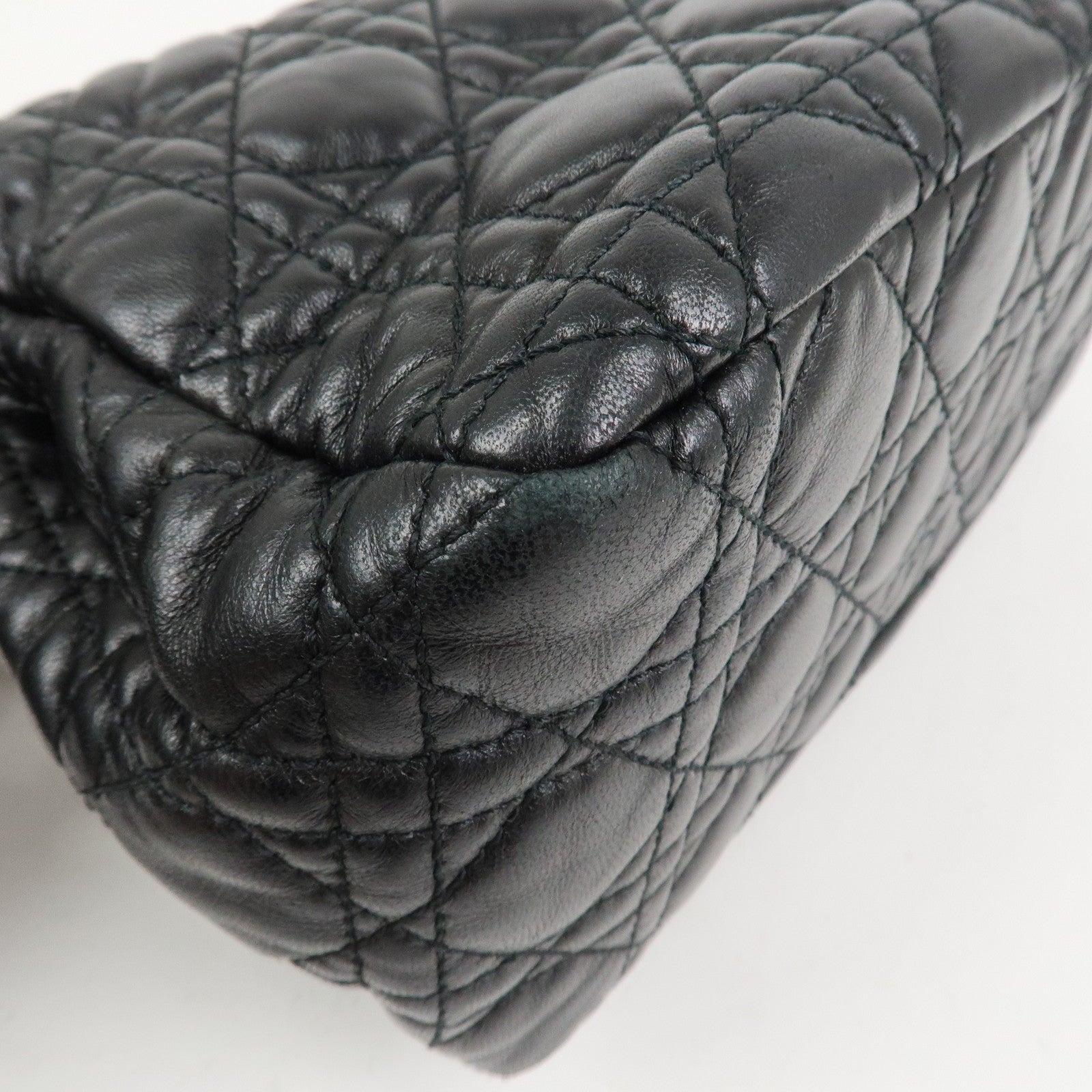 Christian Dior Cannage New Lock Leather Chain Shoulder Bag Black