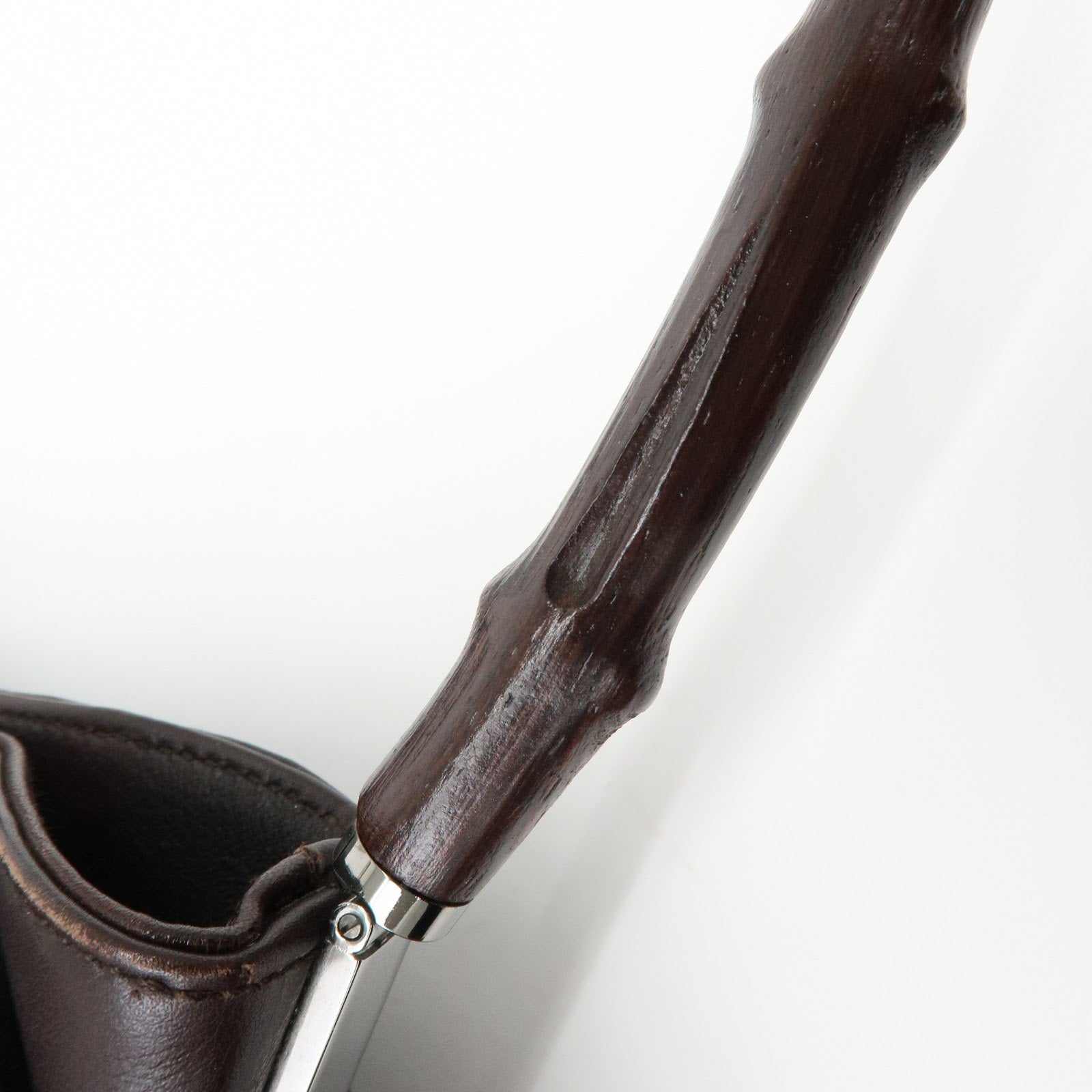 GUCCI Bamboo Leather Shoulder Bag Hand Bag Dark Brown 001・3244