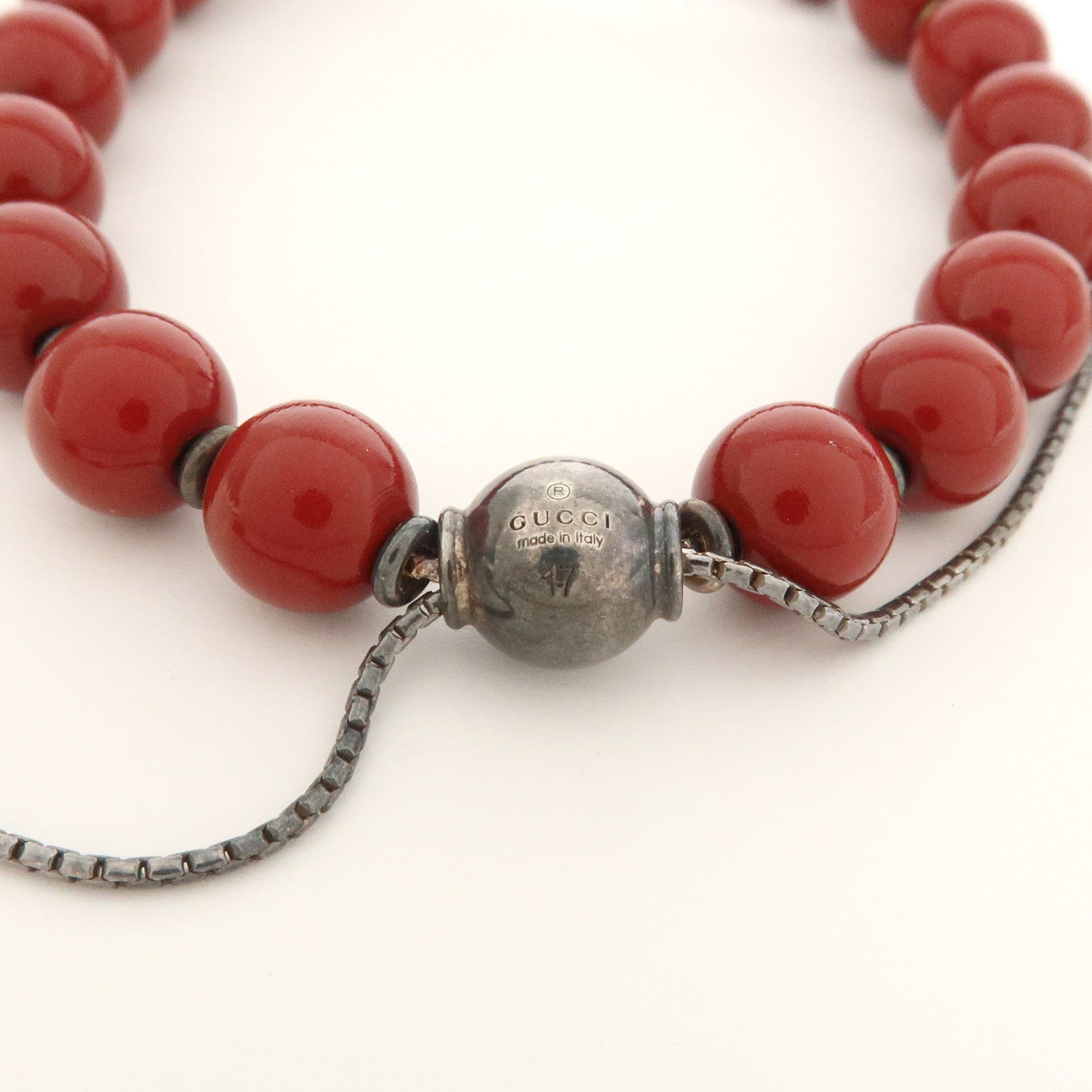 GUCCI Lovely Heart Wood Metal Love Britt Beads Bracelet Red 286673