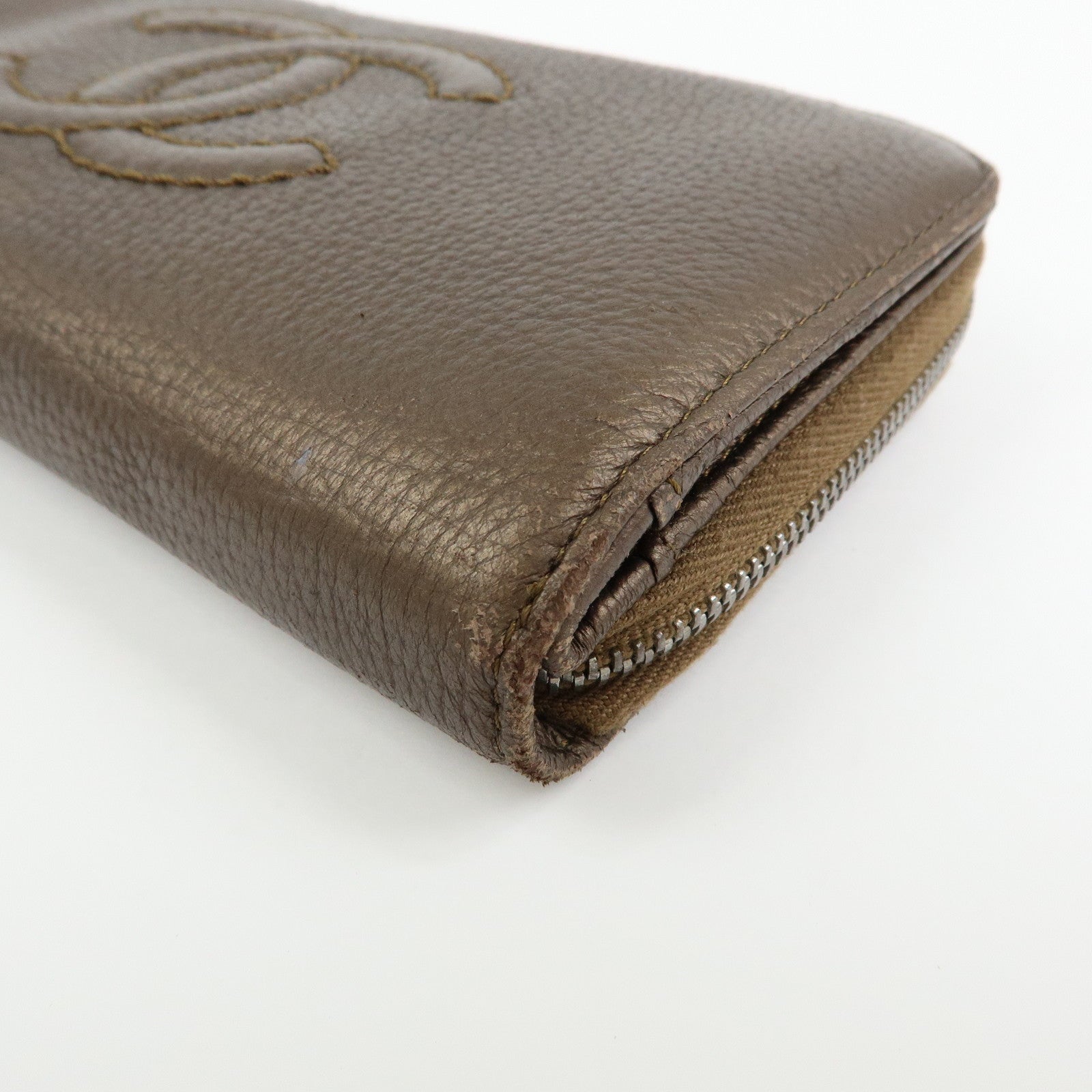 CHANEL COCO Mark Luxury Line Calf Leather Long Wallet Brown