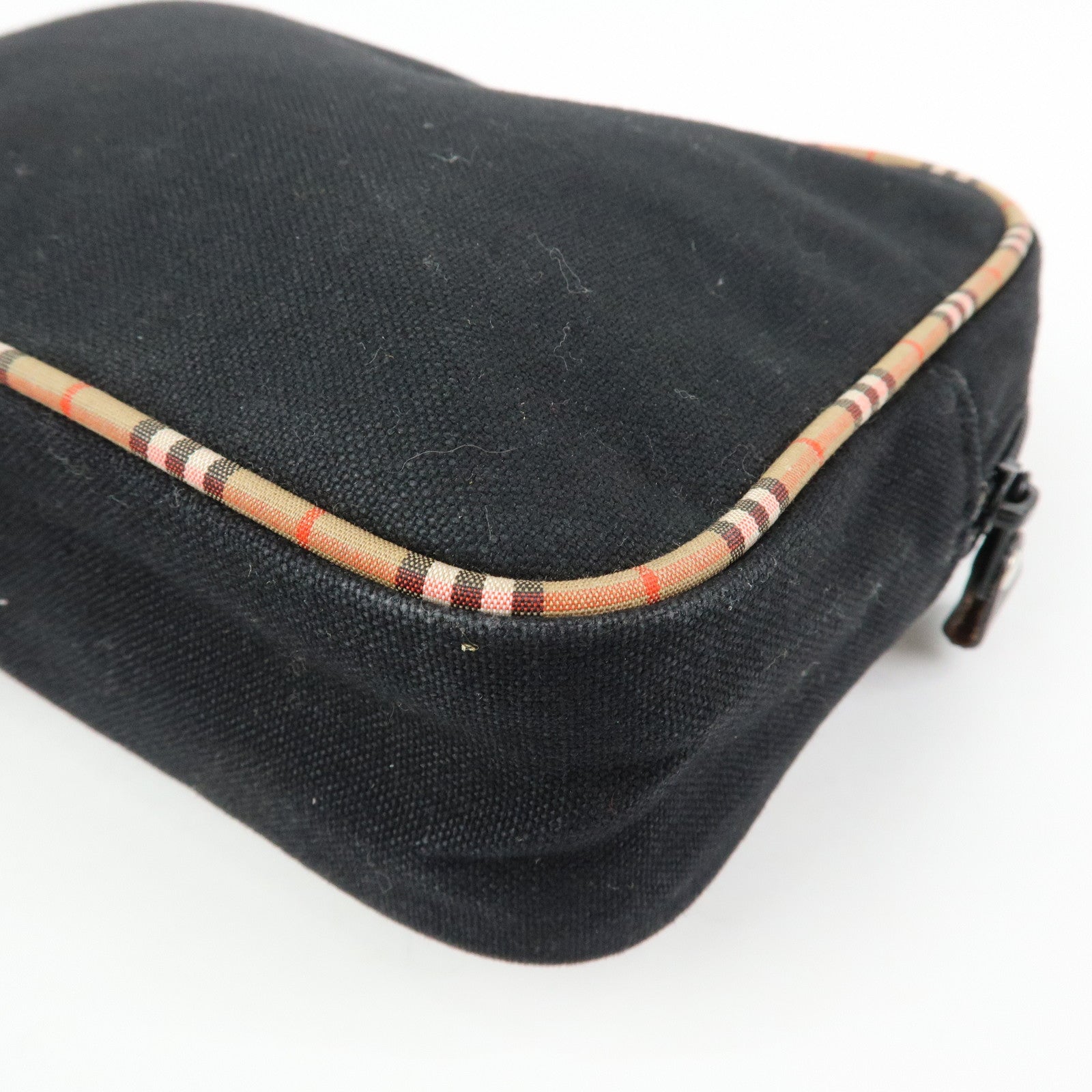 BURBERRY Canvas Nova Plaid Pouch Cosmetic Bag Makeup Bag Black