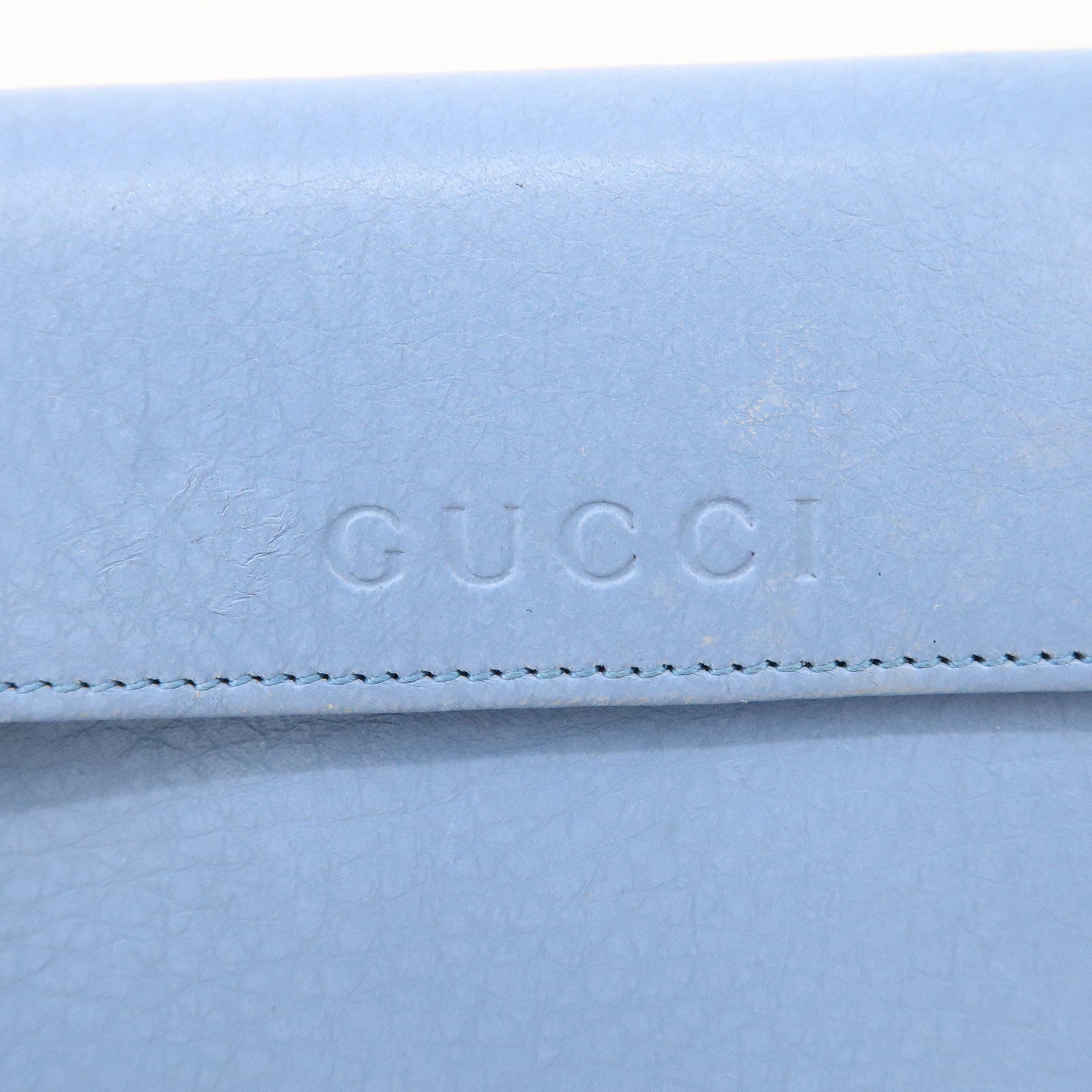 GUCCI Trifold Leather Wallet Blue Gold Hardware 346057 Used