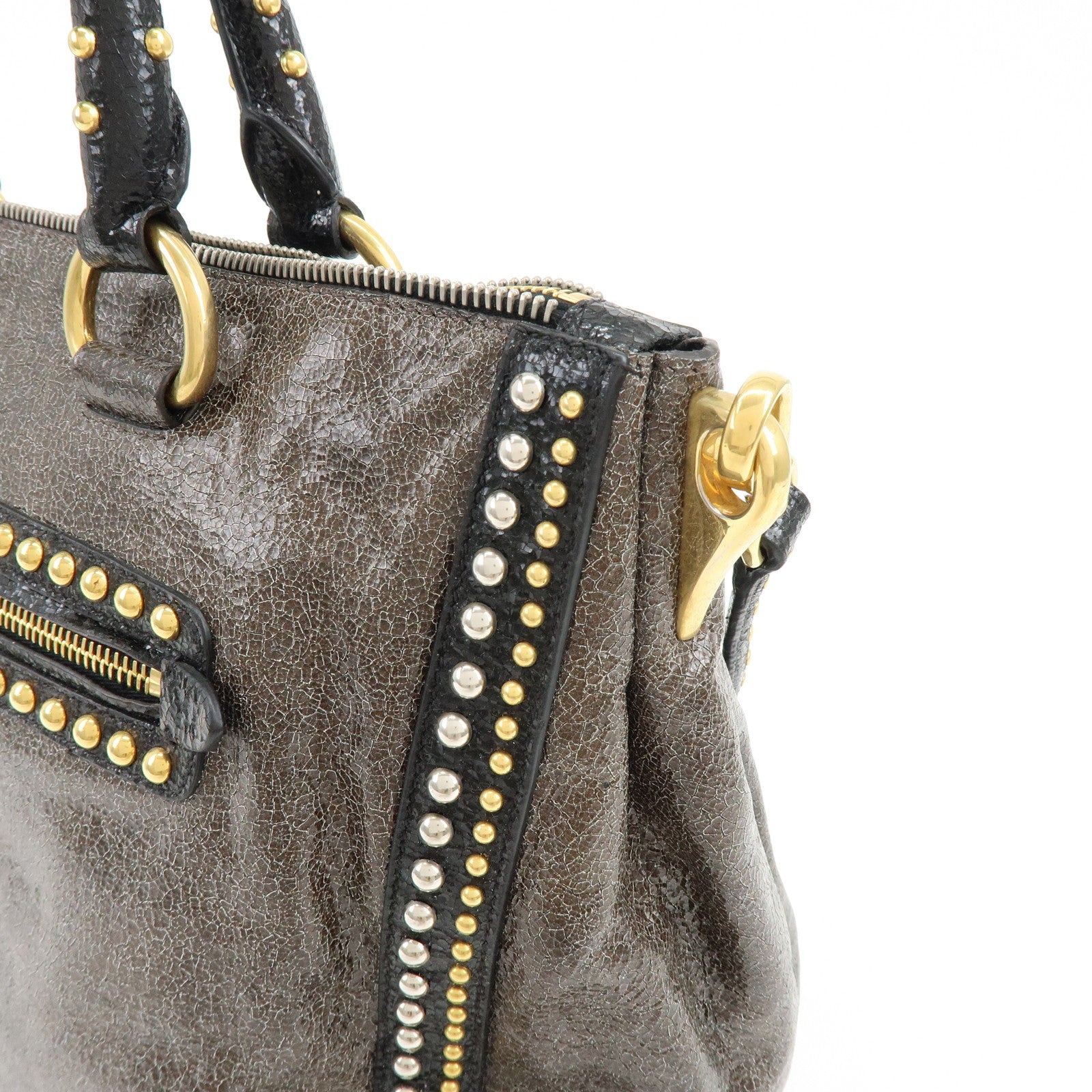 PRADA Triangle Logo Leather 2Way Bag Hand Bag Shoulder Bag Brown