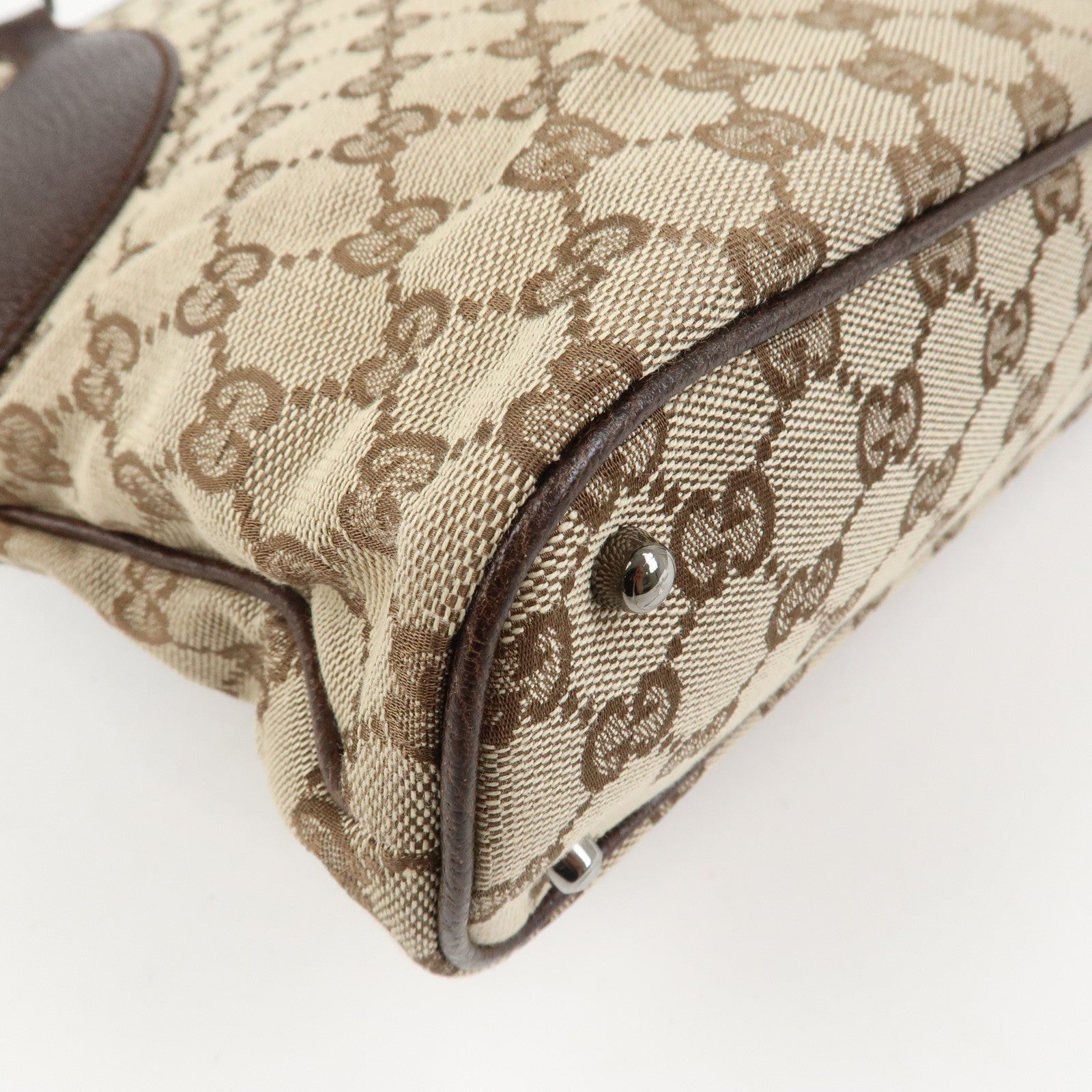 GUCCI GG Monogram Canvas Leather Tote Bag Shoulder Bag Brown 113016