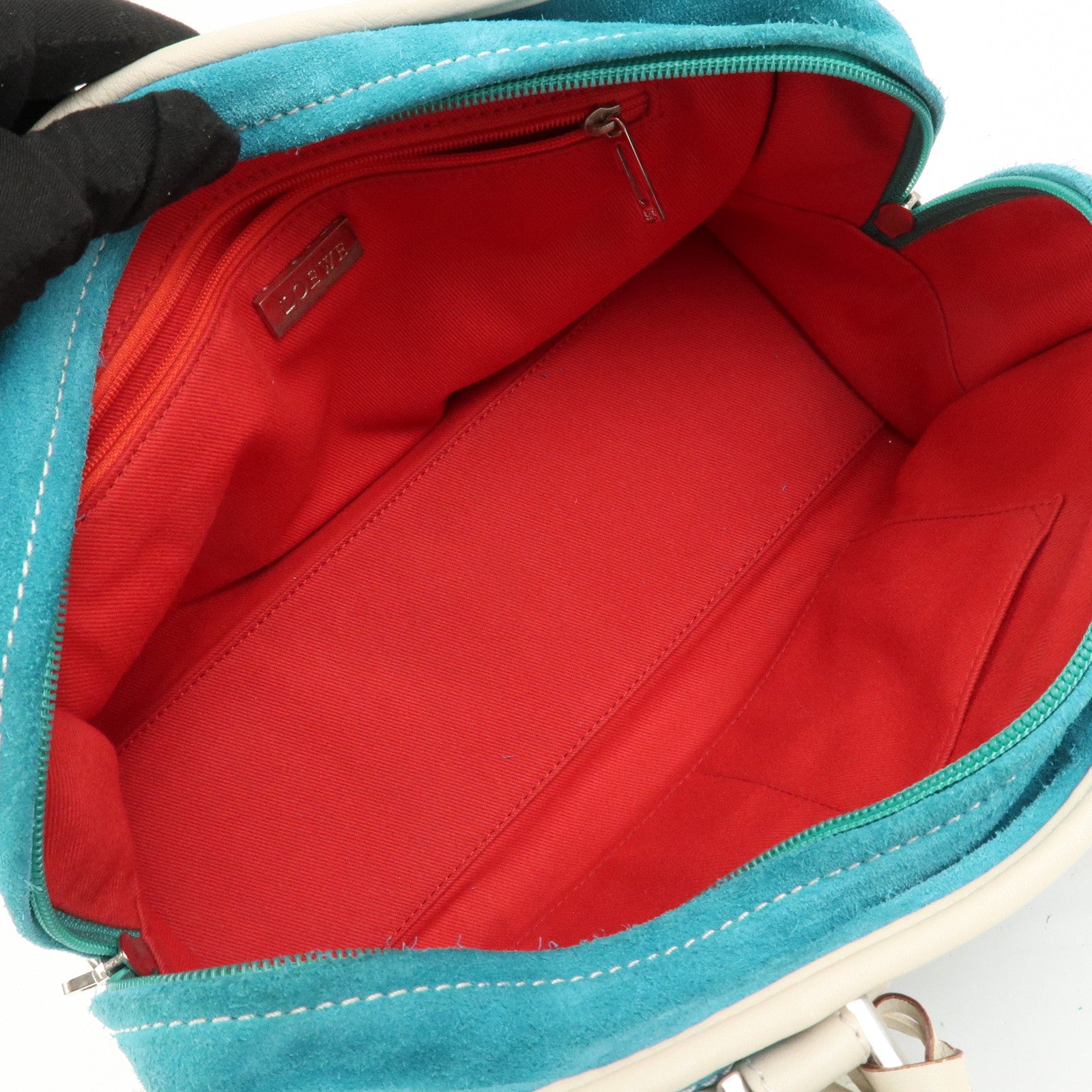 LOEWE Anagram Suede Leather Amazona 28 Hand Bag Blue White