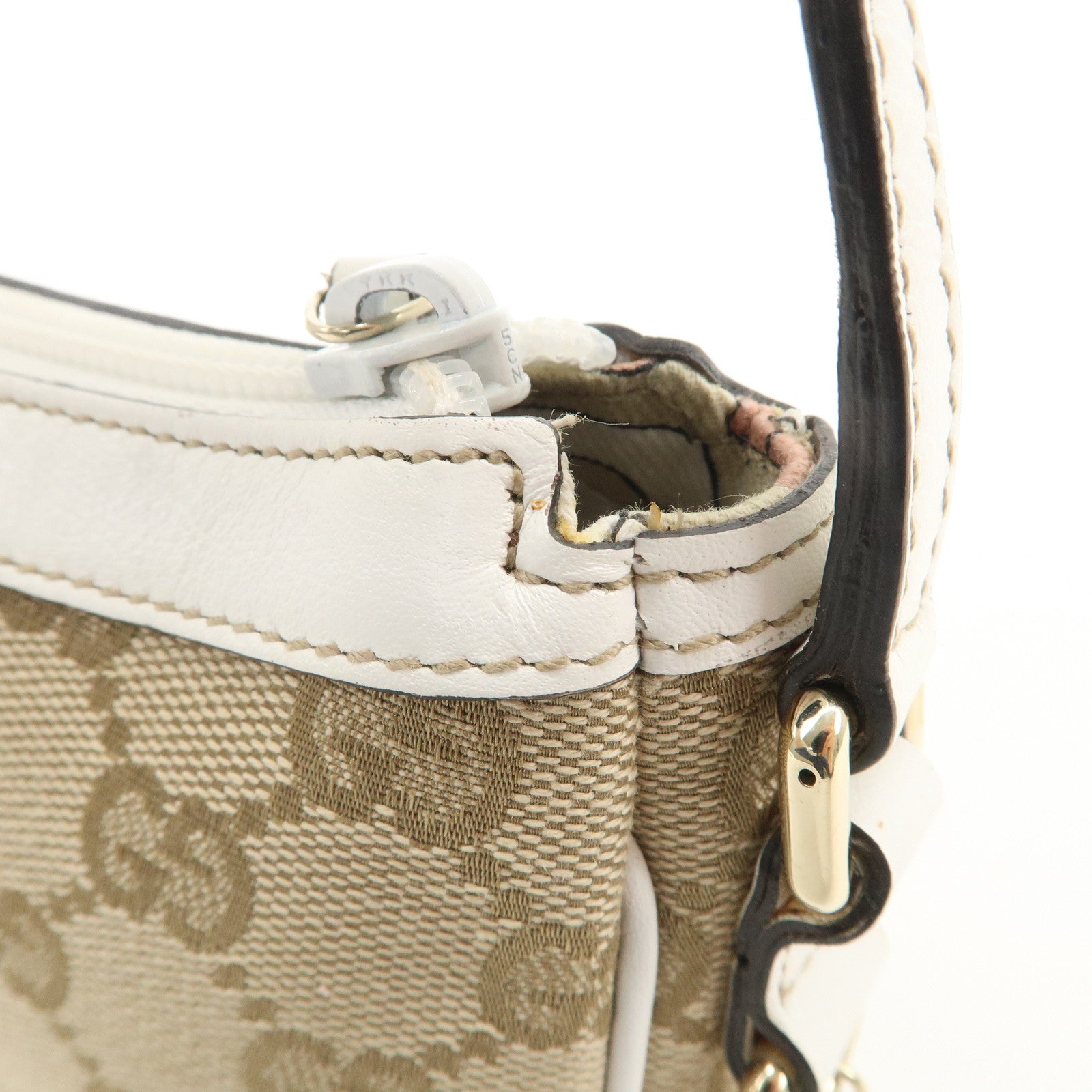 GUCCI GG Canvas Leather Hand Bag Accessory Pouch Beige Ivory 154432 Used