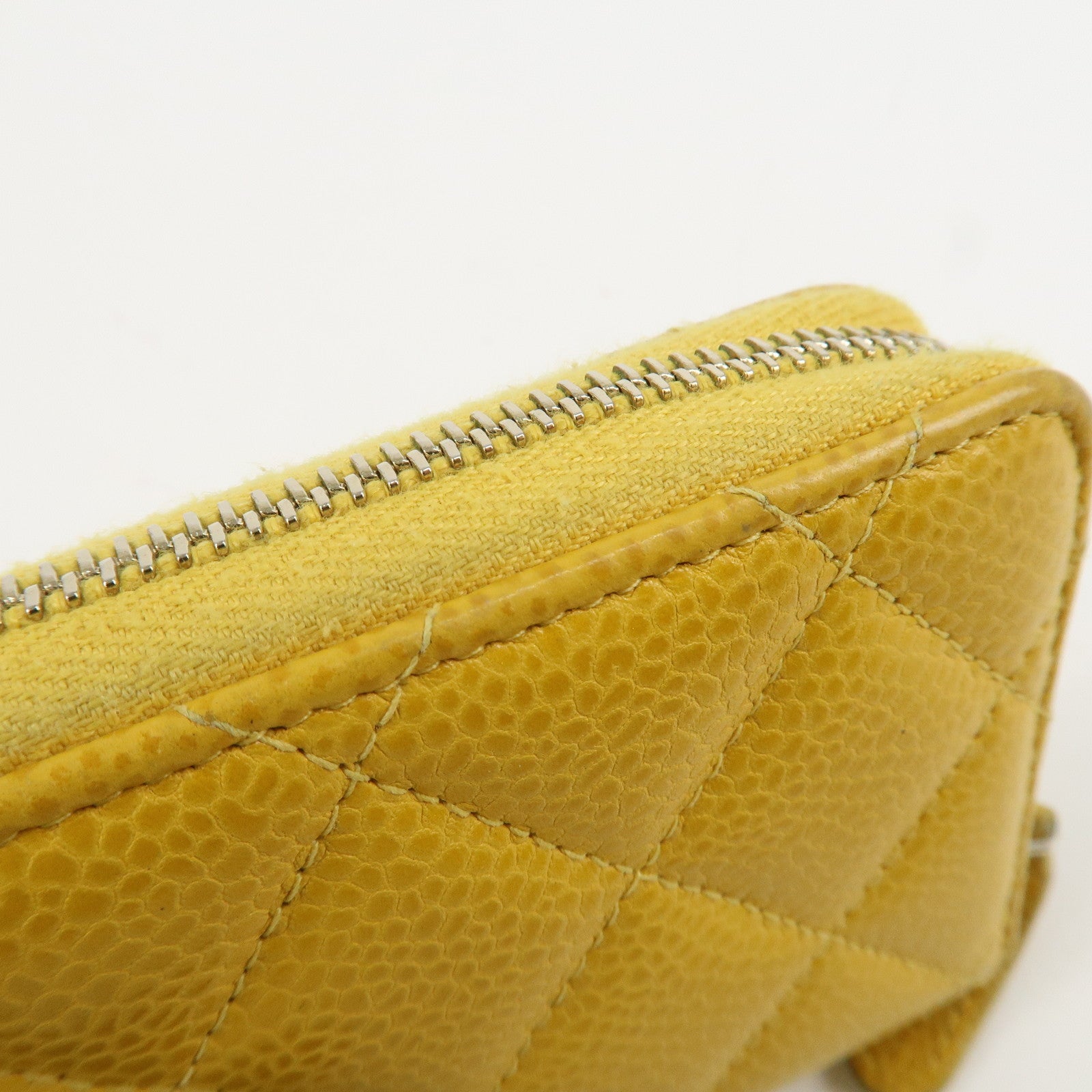 CHANEL Matelasse Caviar Skin Round Zippy Coin Case Yellow A84511 Used
