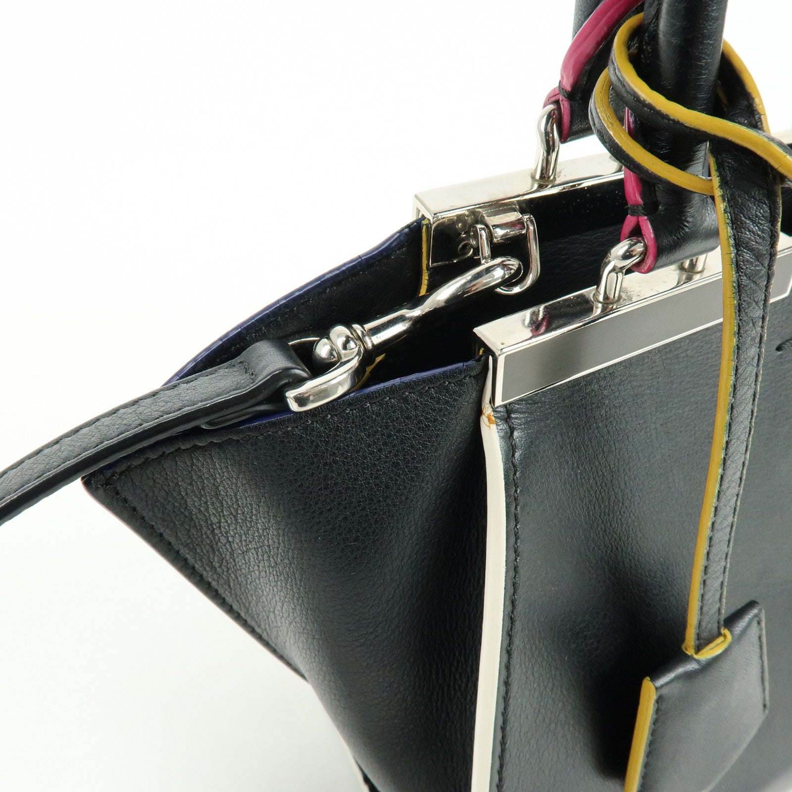 FENDI Trois Jours Leather 2Way Bag Hand Bag Shoulder Bag Black