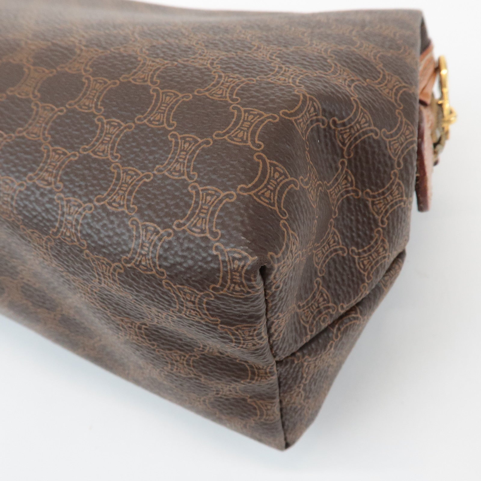 CELINE Macadam PVC Leather Canvas Pouch Brown Gold Hardware