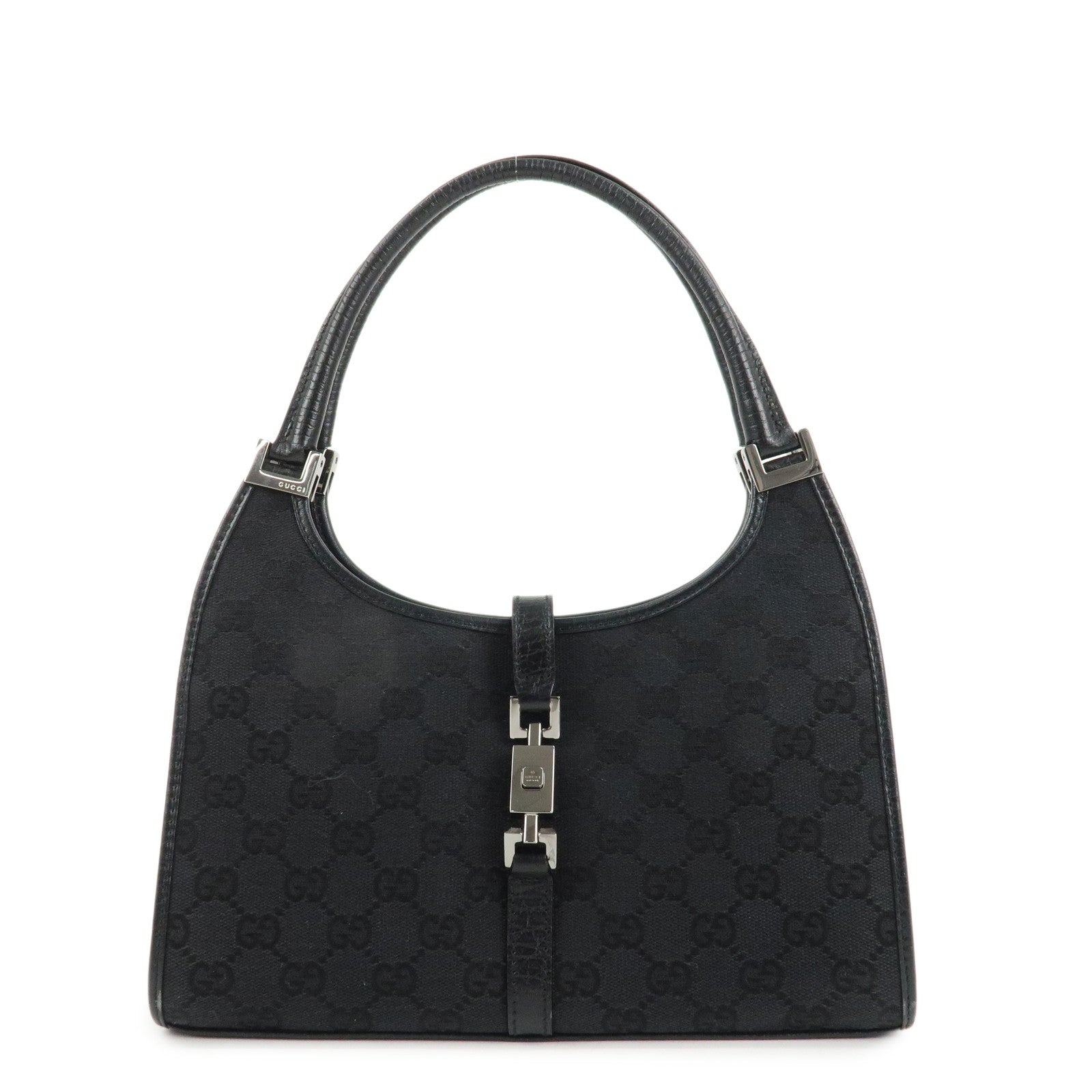 GUCCI Jackie GG Canvas Leather Shoulder Bag Hand Bag Black 01721 Used