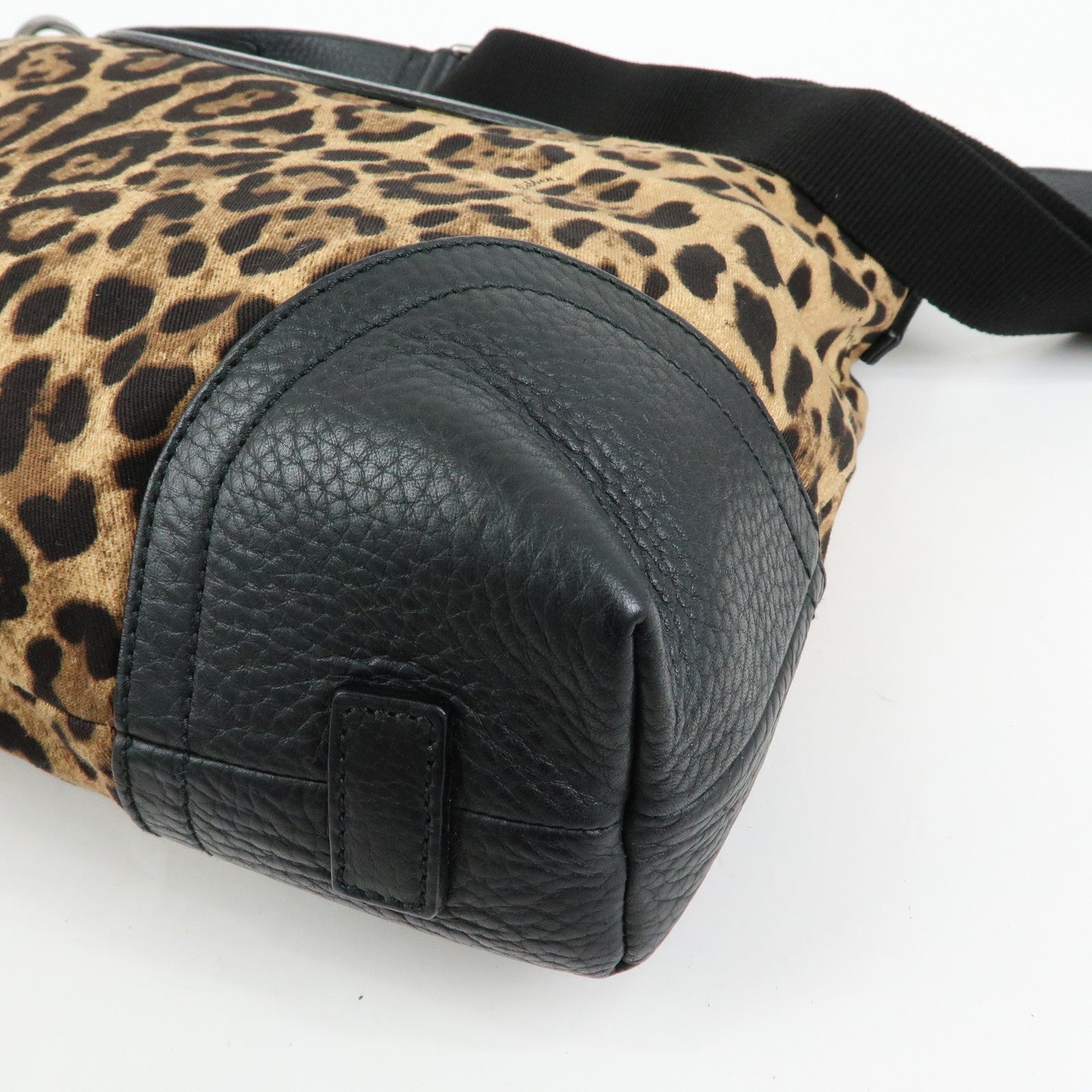 DOLCE & GABBANA Canvas Leather Shoulder Bag Leopard Brown Black