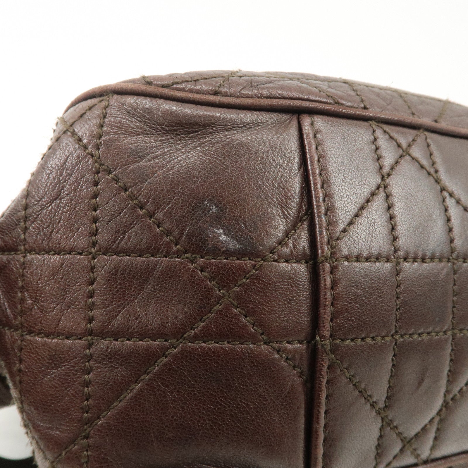 Christian Dior Canage Leather Shoulder Bag Dark Brown Gold Hardware Used