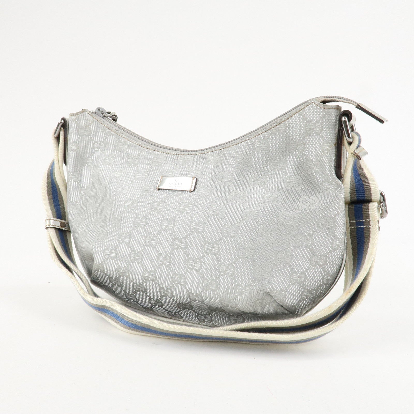 GUCCI Sherry GG Canvas Leather Shoulder Bag Silver 192756 Used