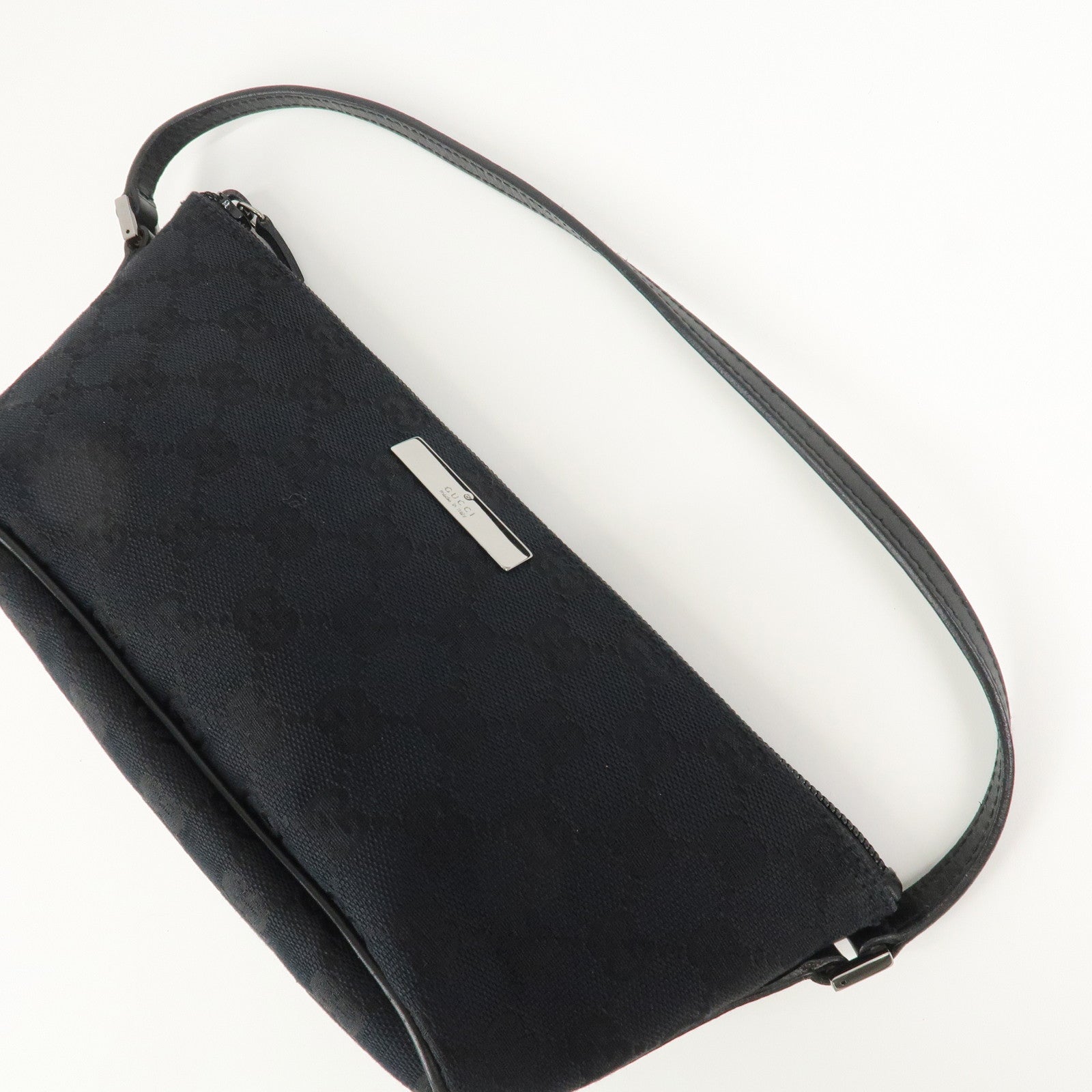 GUCCI GG Canvas Leather Accessory Pouch Hand Bag Black 039.1103