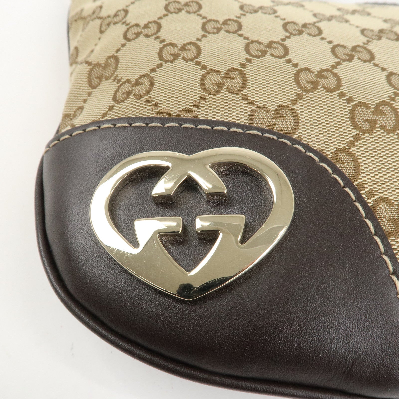 GUCCI Lovely Heart GG Canvas Leather Shoulder Bag Brown 257072 Used