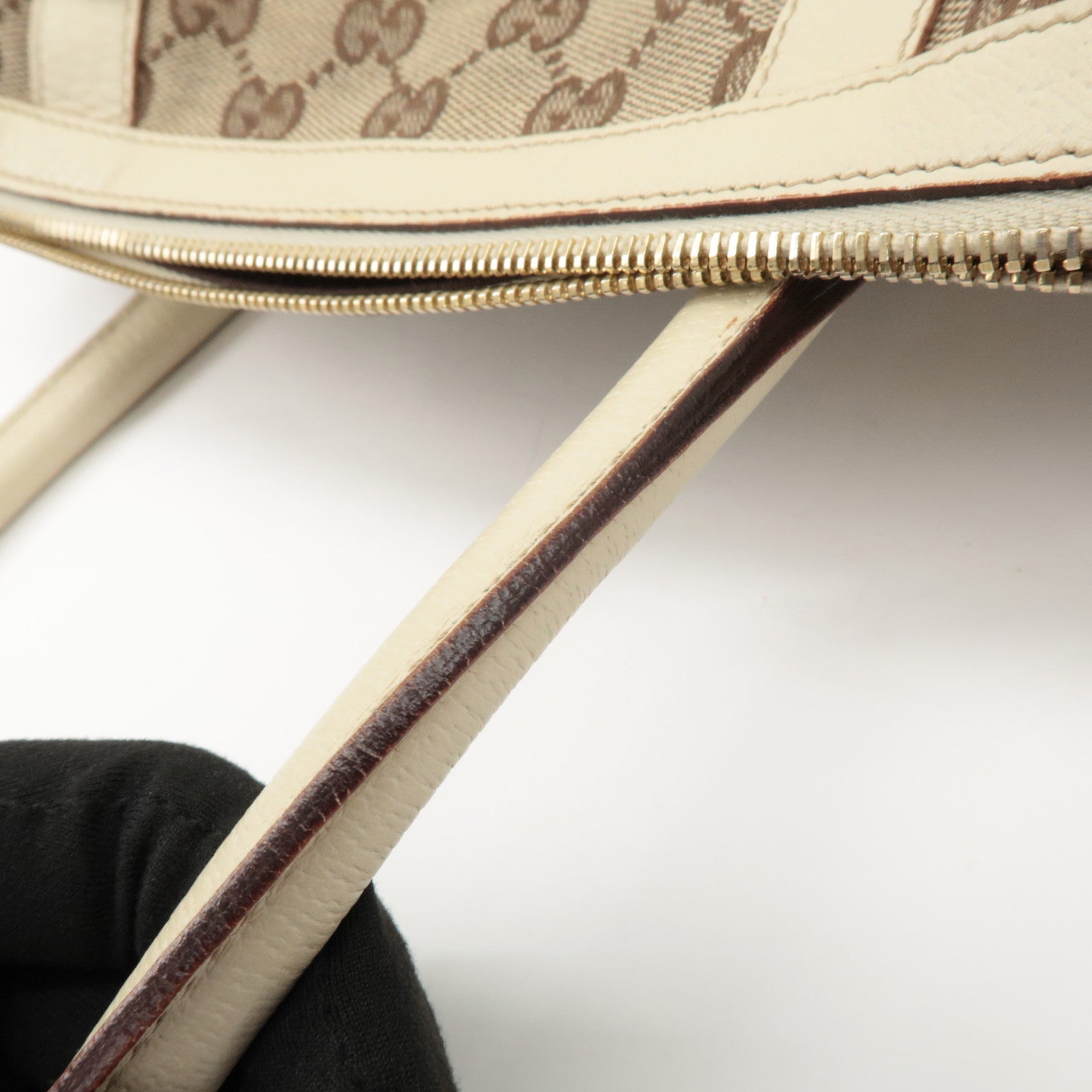 GUCCI Abbey GG Canvas Leather Hand Bag Beige Ivory 130942 Used