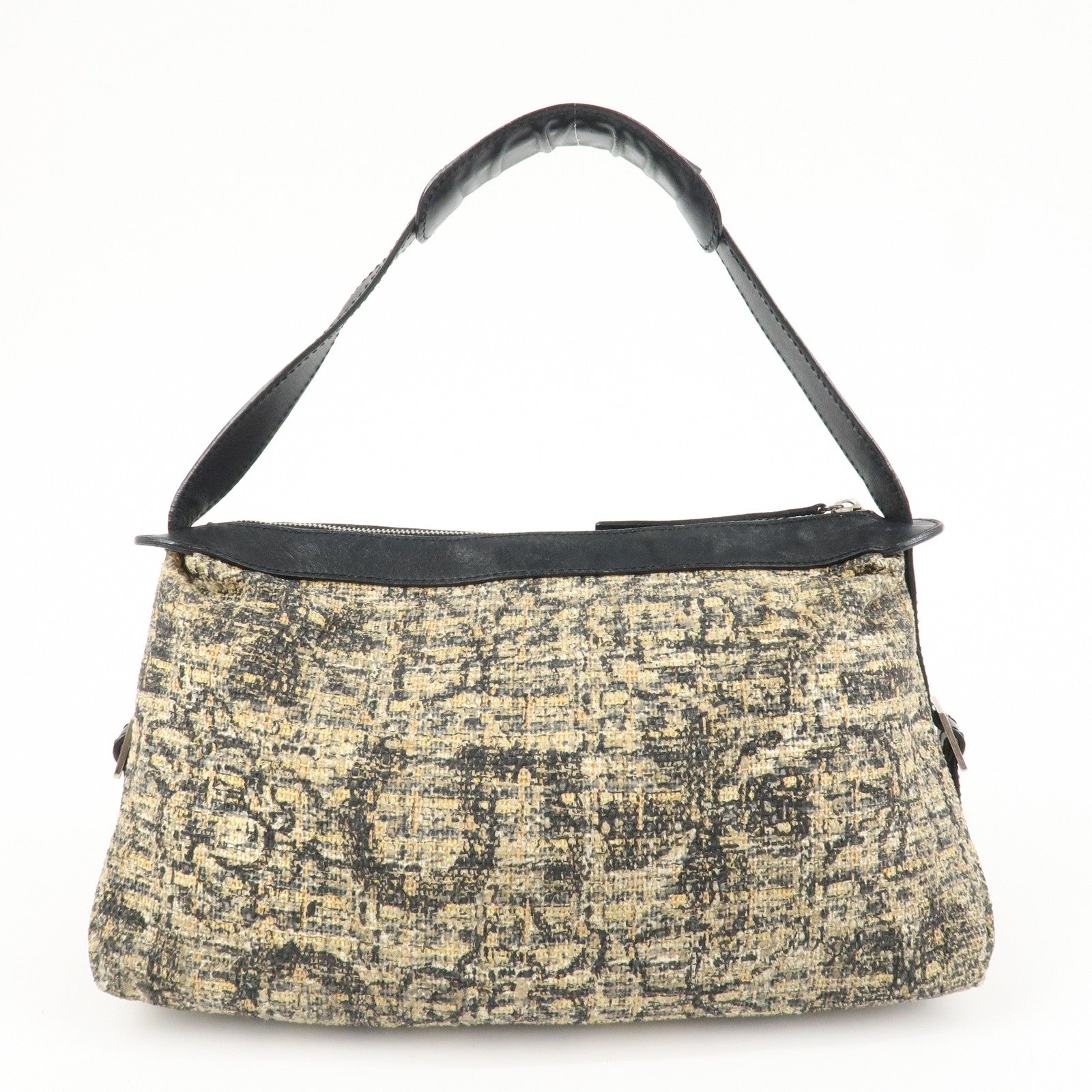 CHANEL COCO Mark Lamb Skin Tweed Shoulder Bag Hand Bag Black Silver HDW Used