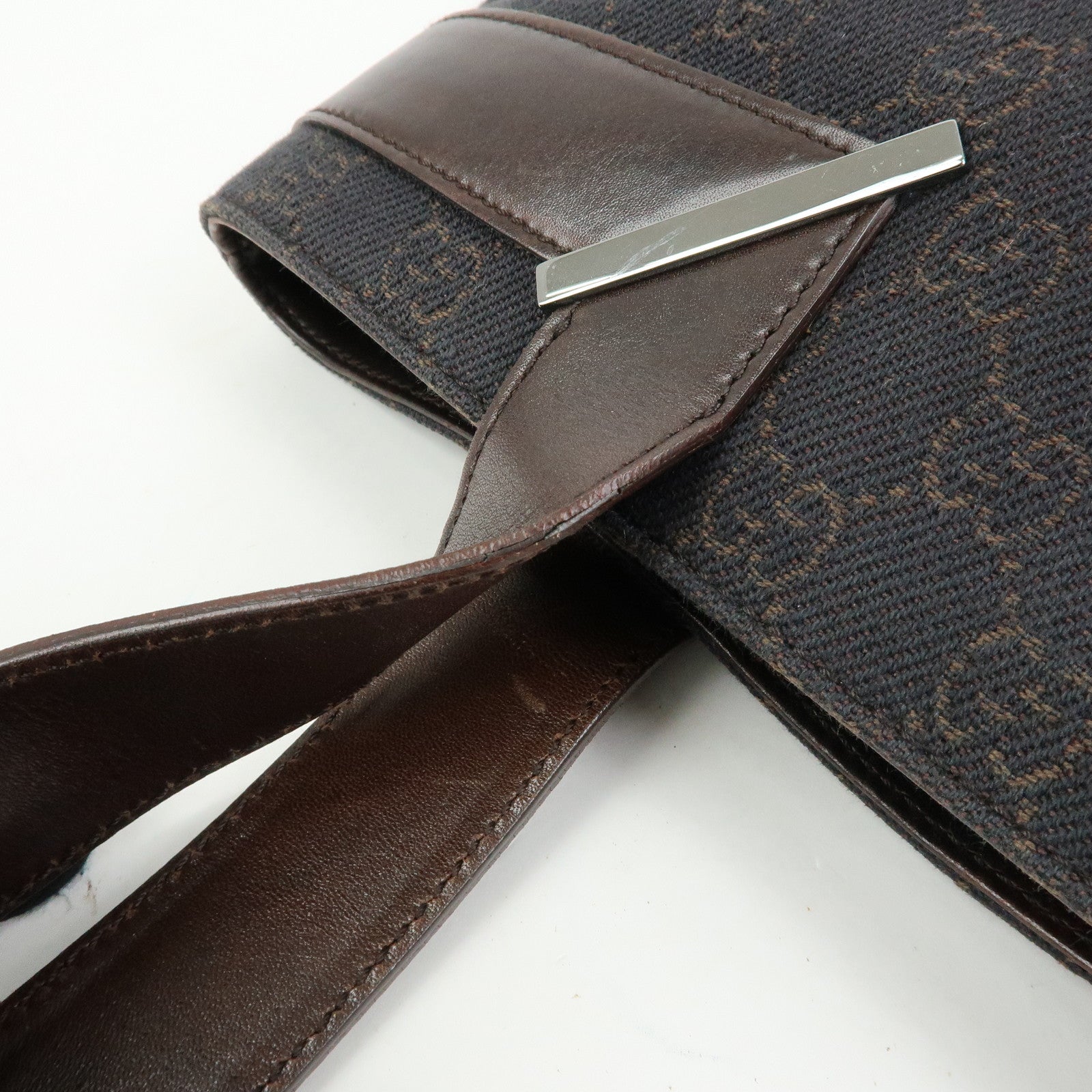 GUCCI GG Canvas Leather Hand Bag Tote Bag Dark Brown 73983