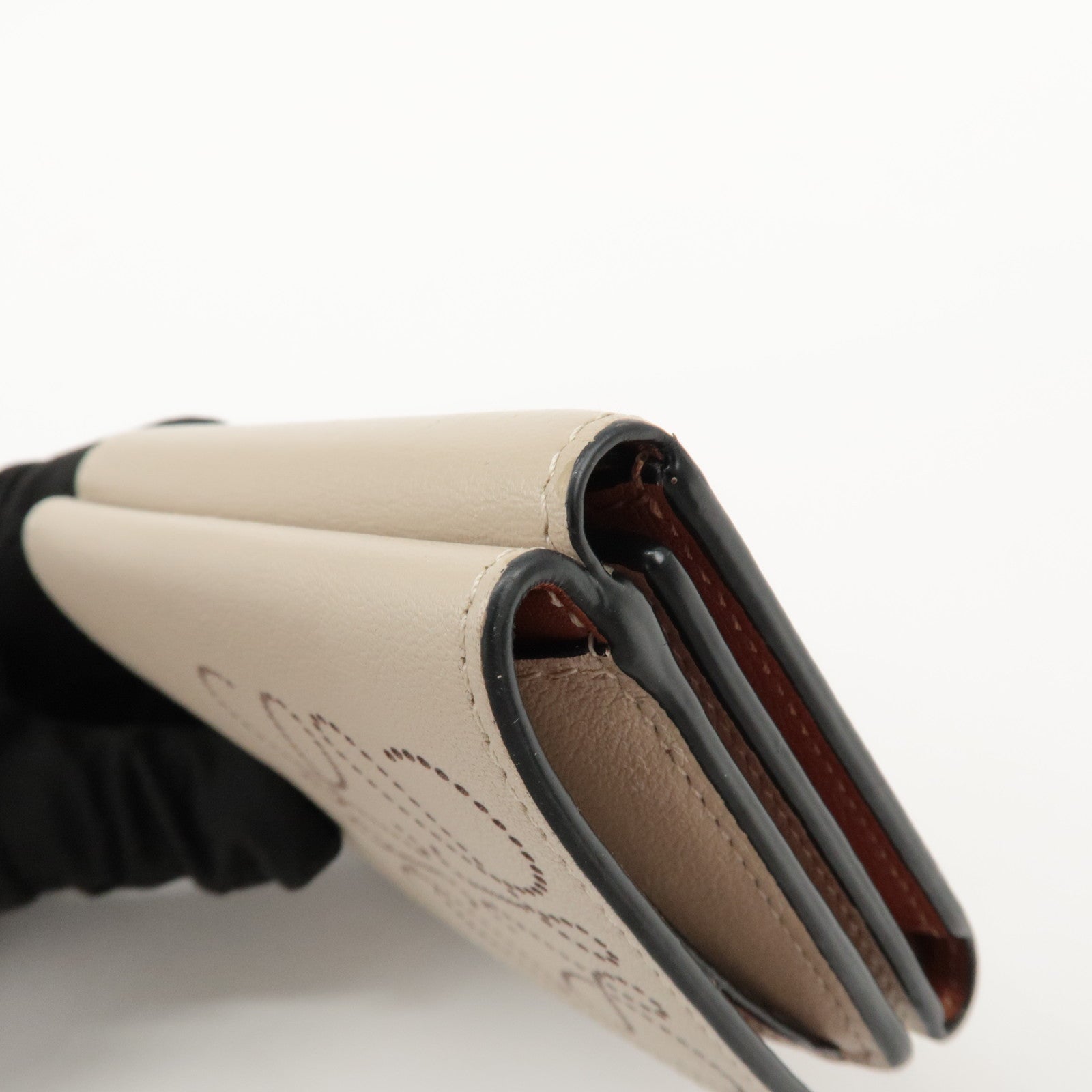 LOEWE Anagram Leather Tri-fold Compact Wallet Beige C500TR2X01 Used