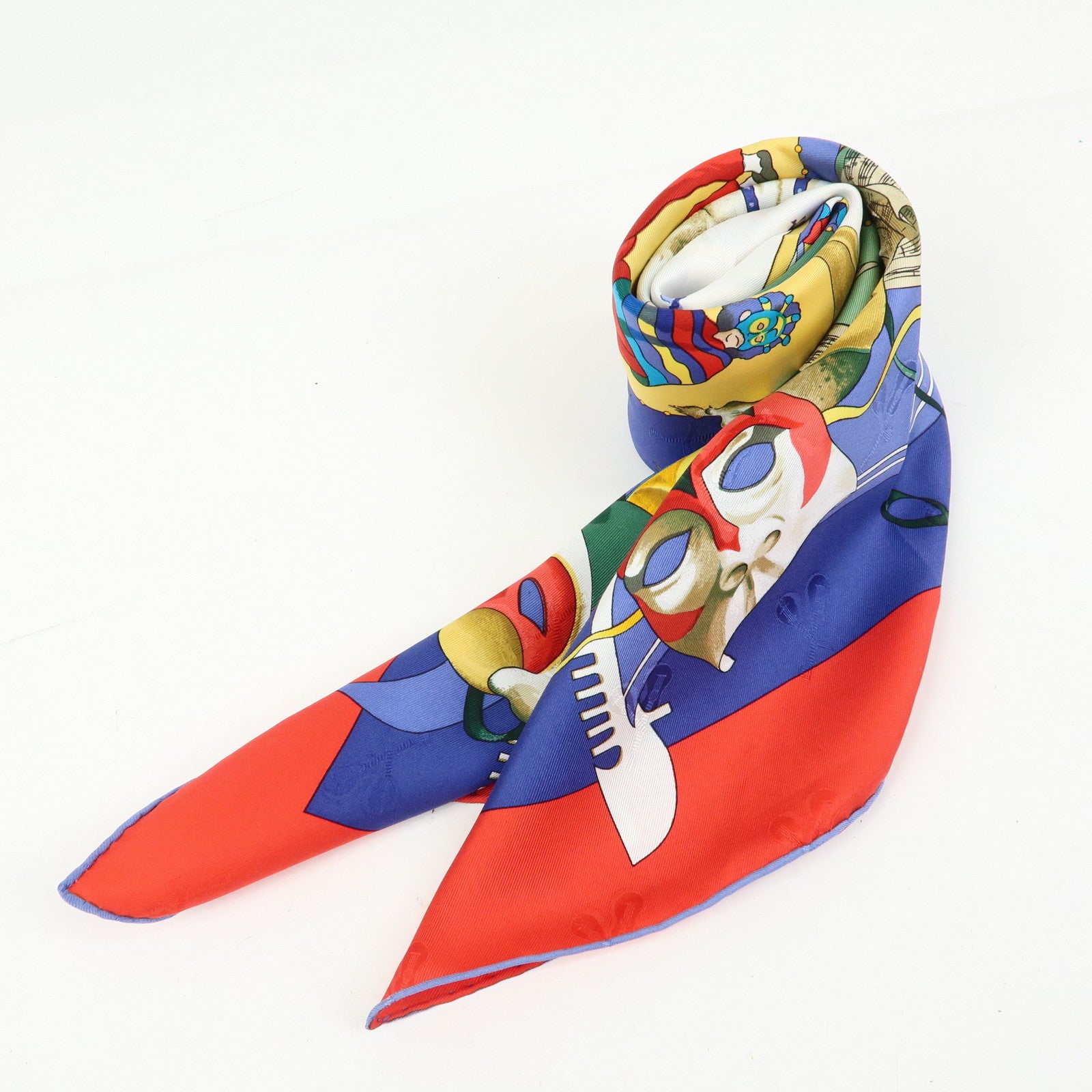 HERMES Carre 90 Silk 100% Scarf LE CARNAVAL DE VENISE Blue Red