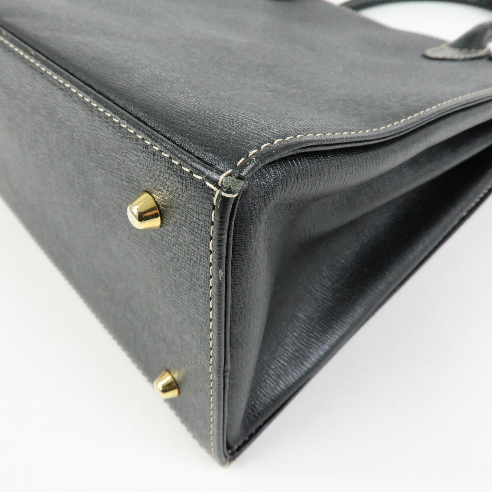 BURBERRY Leather Nova Plaid Hand Bag Tote Bag Black