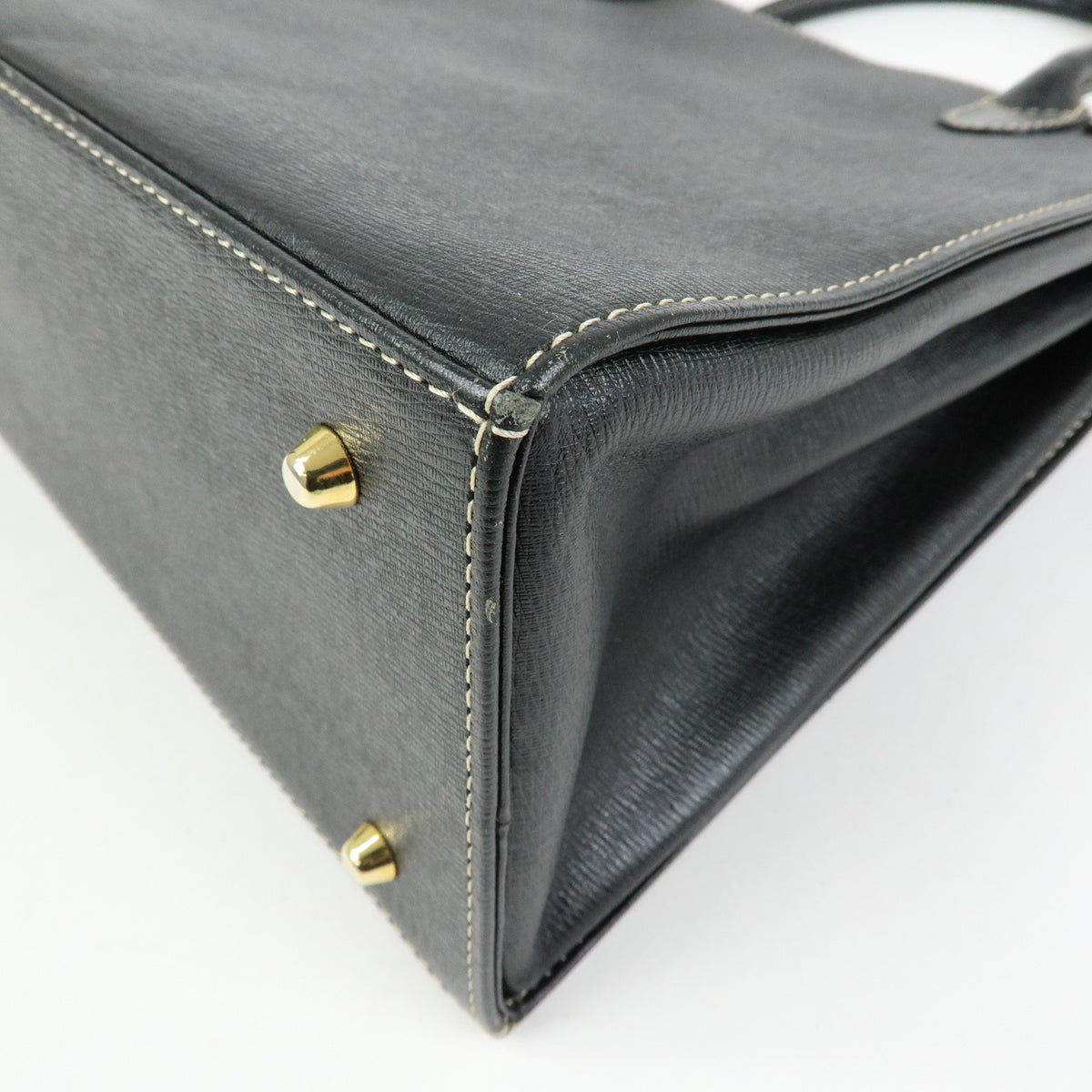 BURBERRY Leather Nova Plaid Hand Bag Tote Bag Black