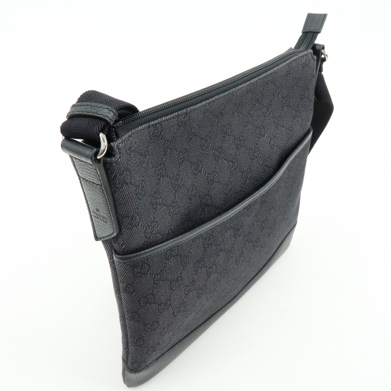 GUCCI GG Denim Leather Shoulder Bag Crossbody Bag Black 509635