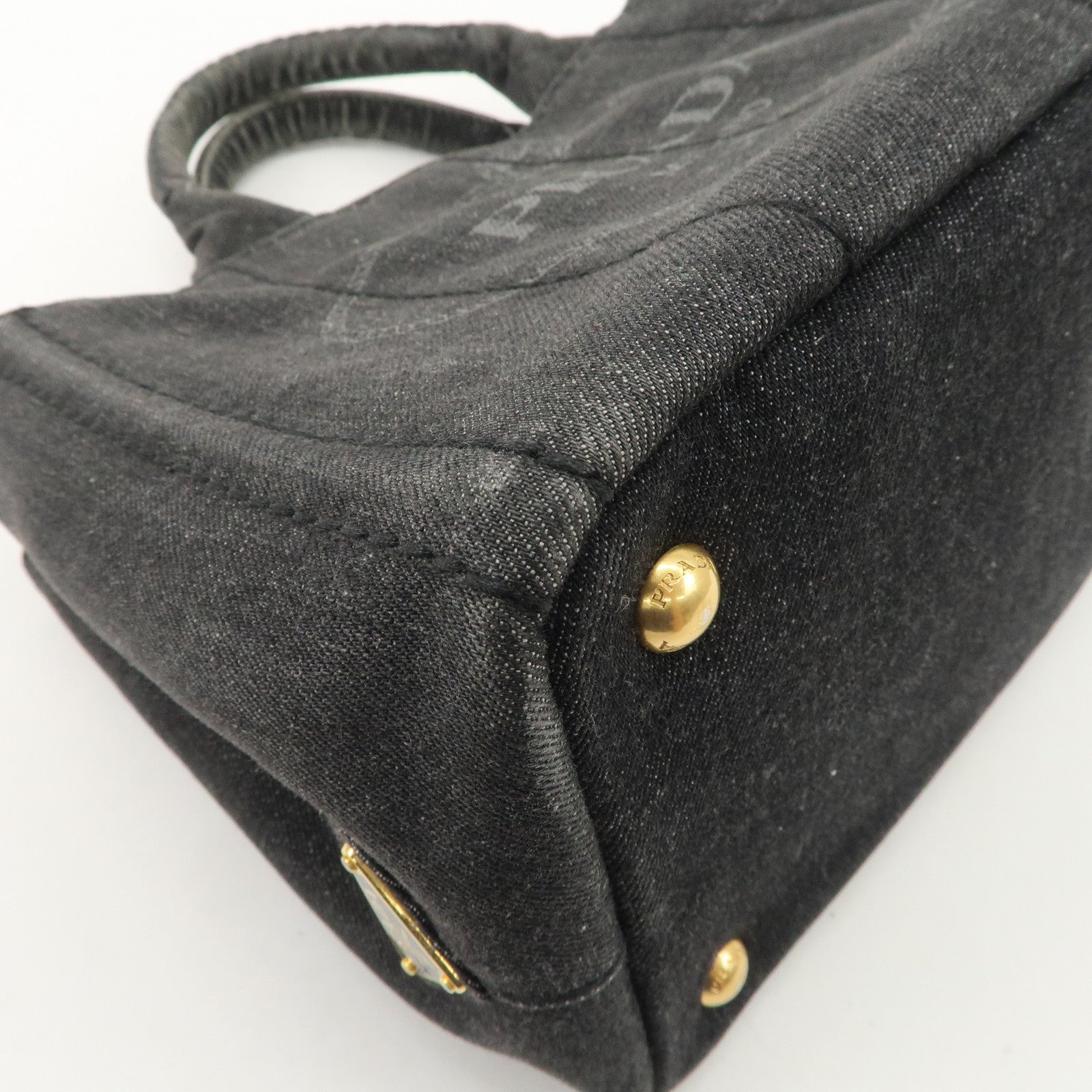 PRADA Logo Canapa Mini Denim 2Way Tote Bag Gray Gold HDW 1BG439 Used