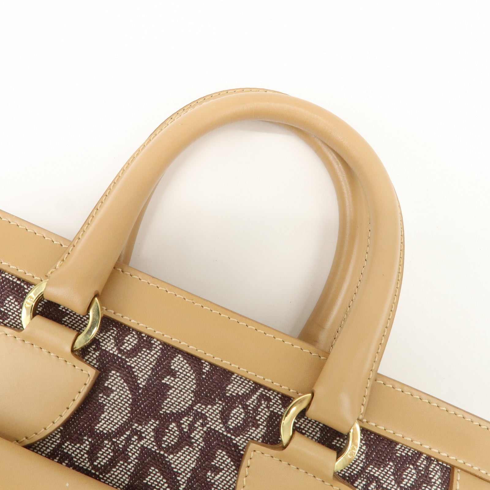 Christian Dior Trotter Jacquard Leather Hand Bag Brown Gold HDW