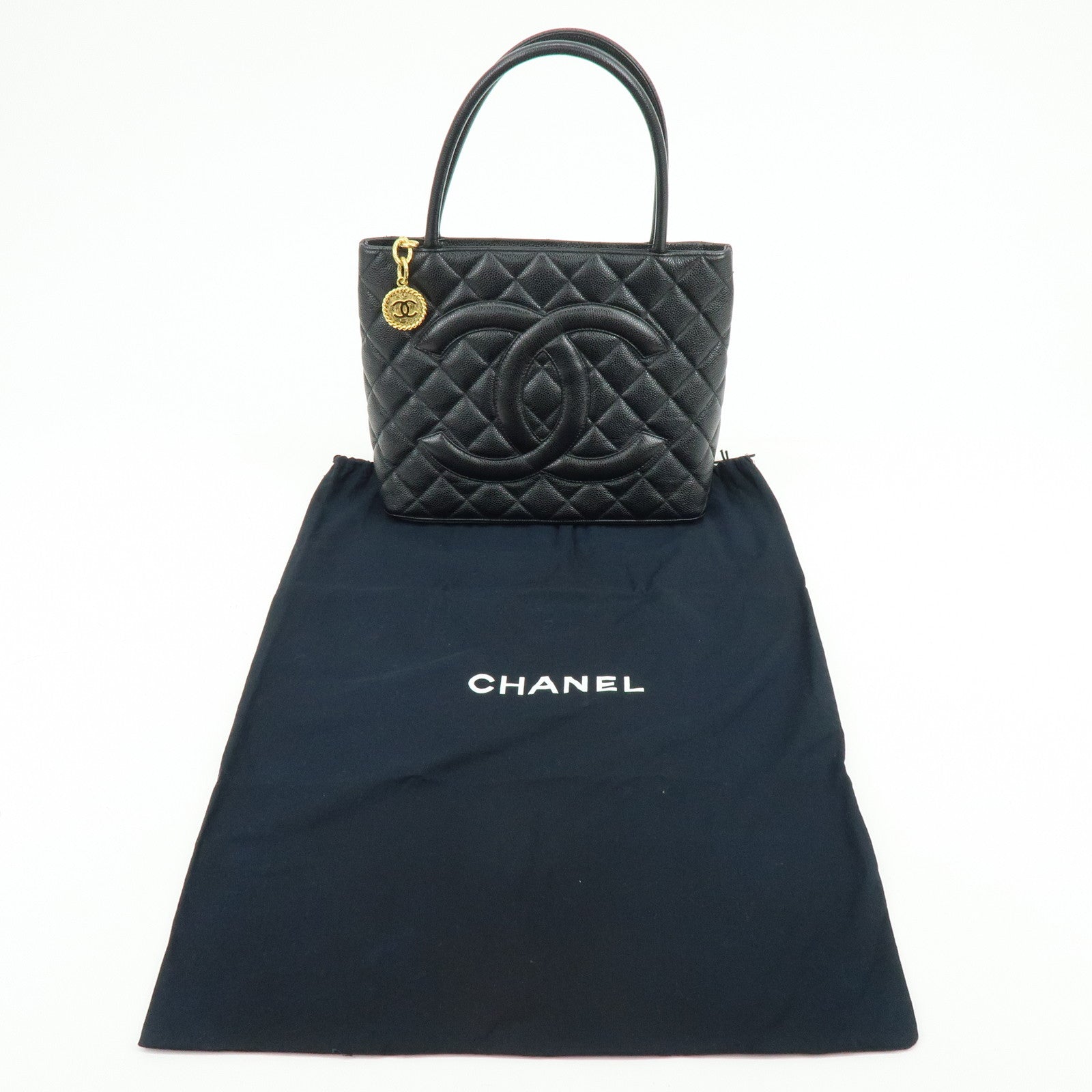 CHANEL Matelasse COCO Mark Medallion Caviar Skin Tote Bag A01804