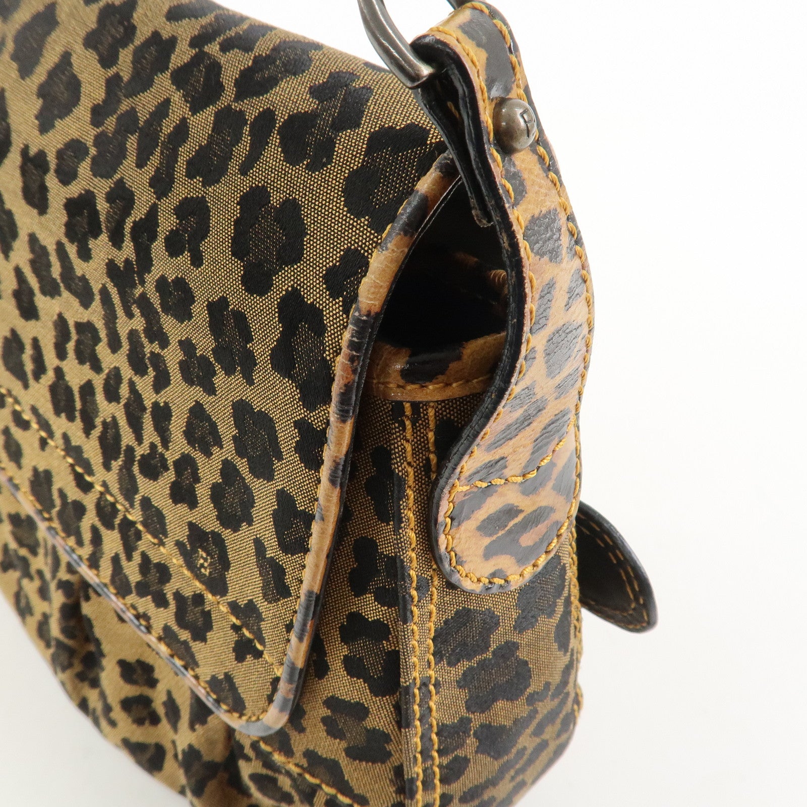 FENDI Canvas Leather Shoulder Bag Hand Bag Leopard Brown 8BR551