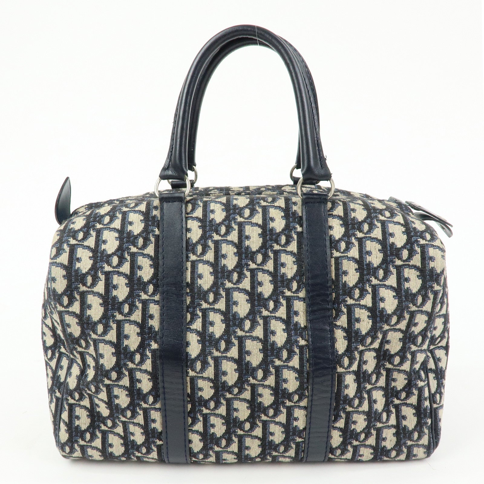 Christian Dior Trotter Jacquard Leather Boston Bag Hand Bag Navy