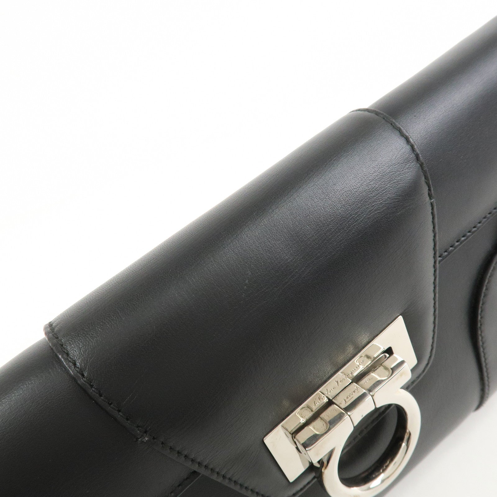 Ferragamo Gancini Leather 2Way Bag Hand Bag Shoulder Bag Black