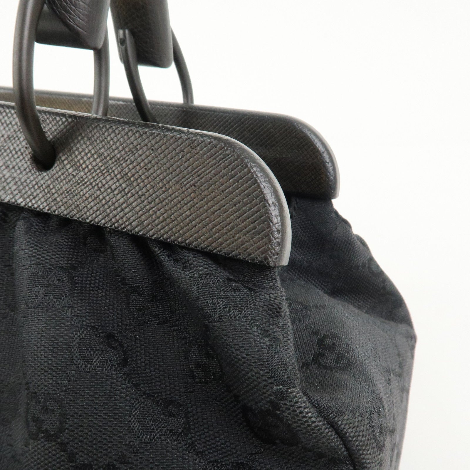 GUCCI GG Monogram Canvas Wood Handle Hand Bag Black 112683