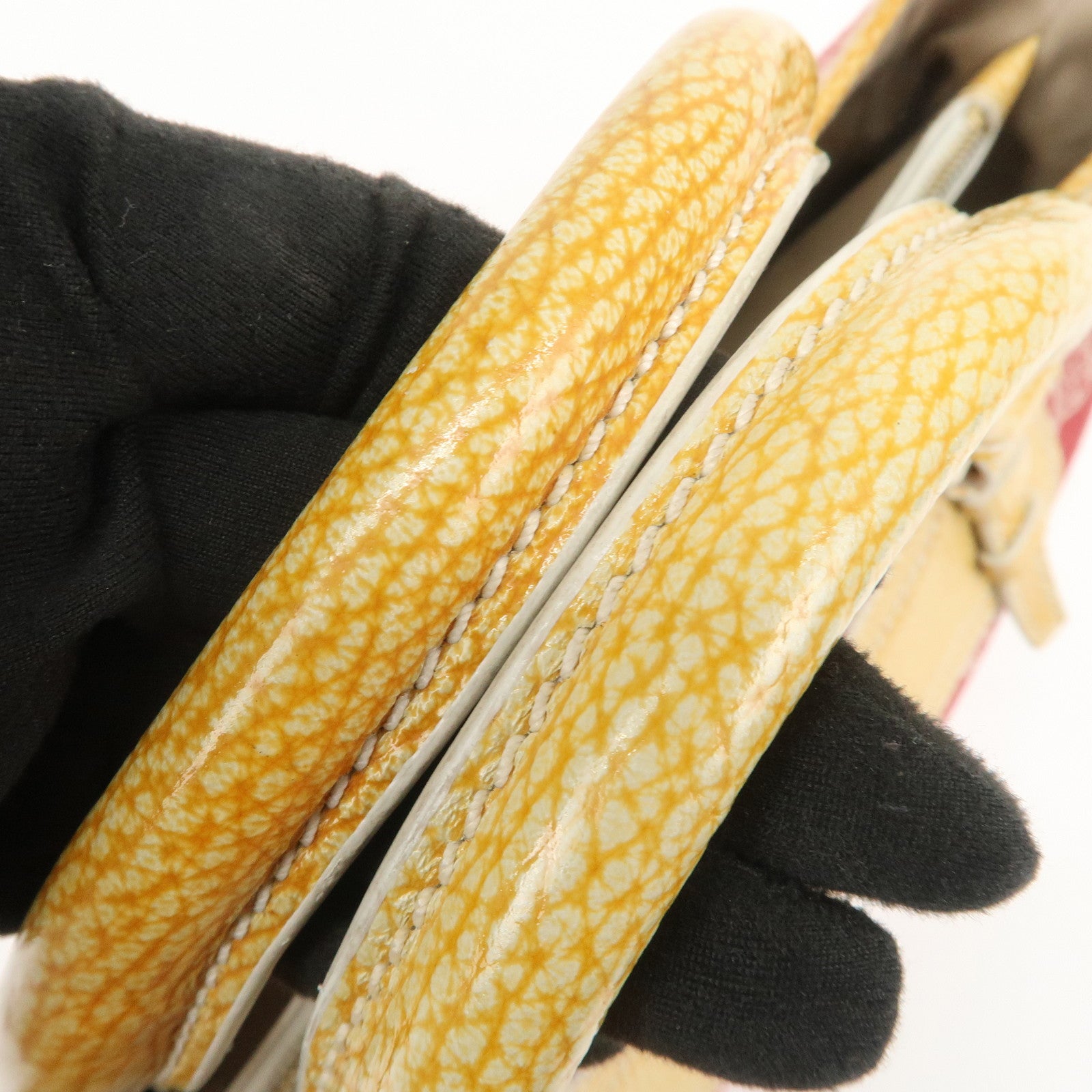 CELINE Macadam Boogie Canvas Leather Hand Bag Red Beige