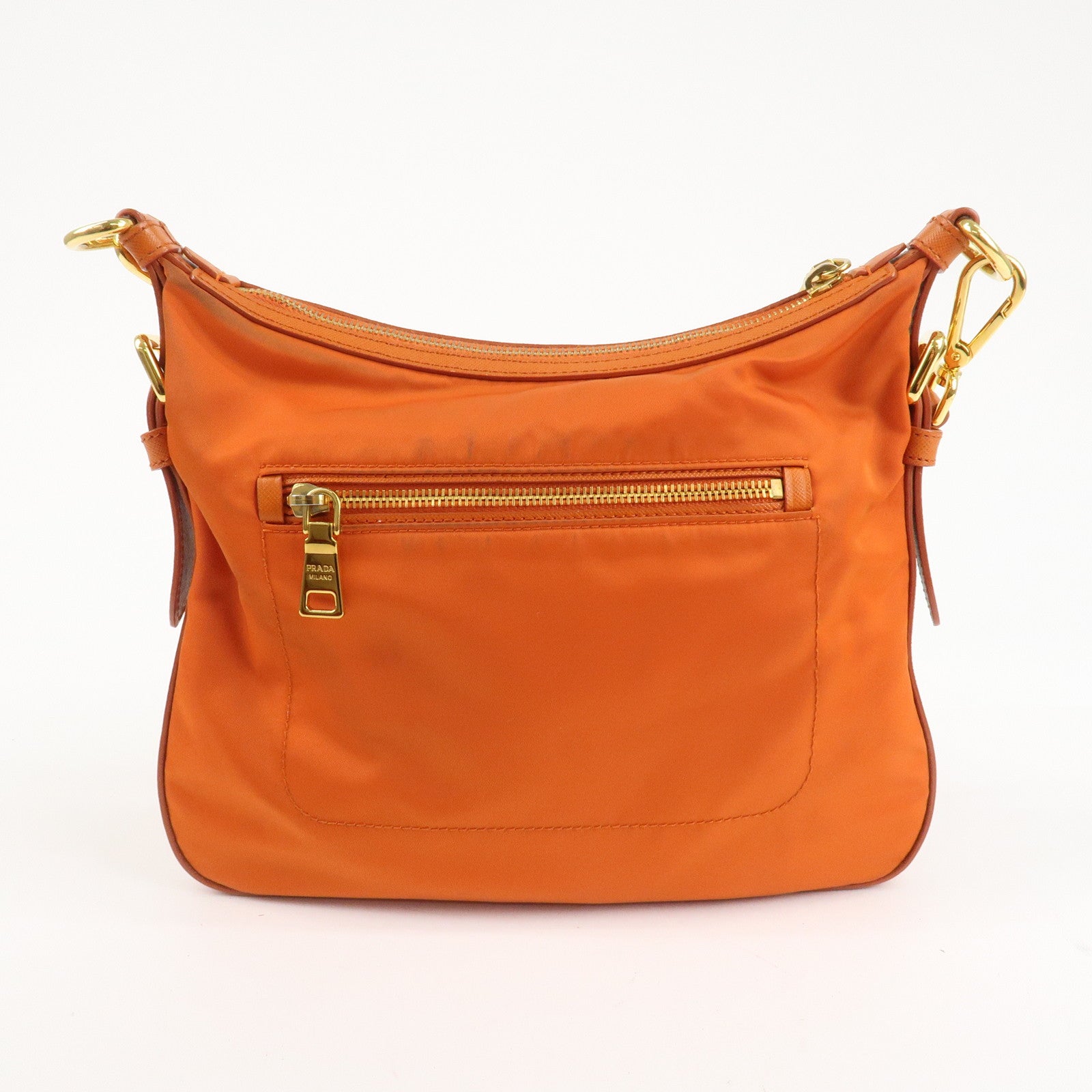 PRADA Triangle Logo Nylon Leather 2Way Shoulder Bag Orange Used