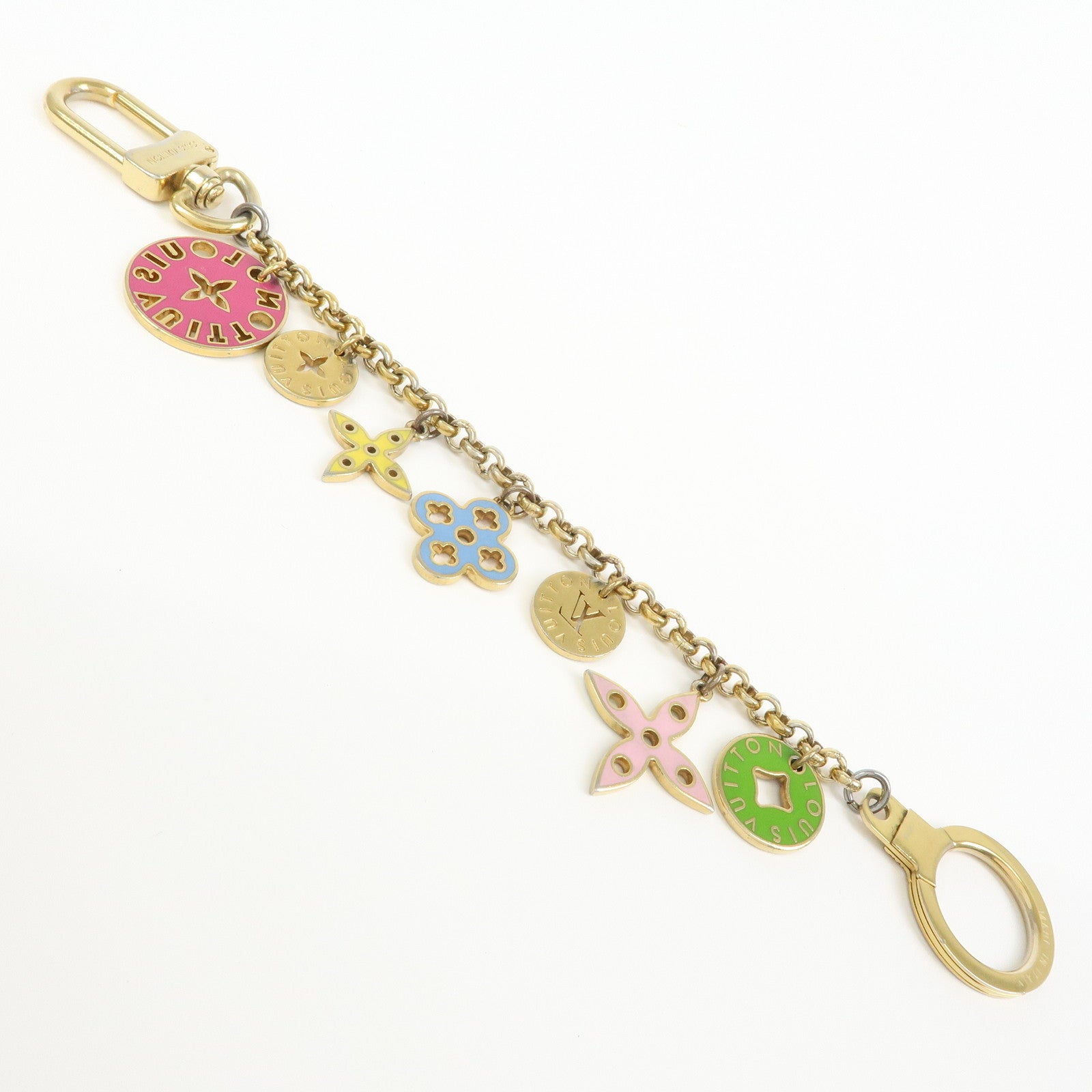 Louis Vuitton Logo Plate Metal Bag Charm Key Chain Silver M65367