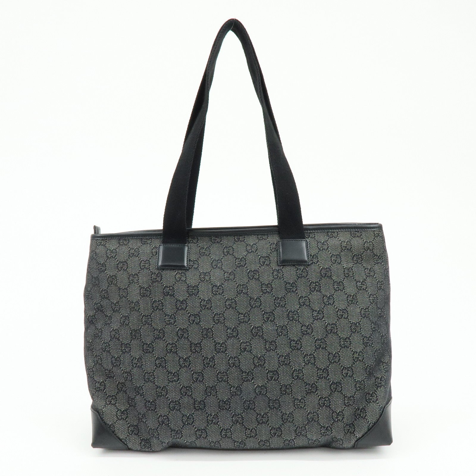GUCCI GG Canvas Leather Tote Bag Shoulder Bag Black 34339