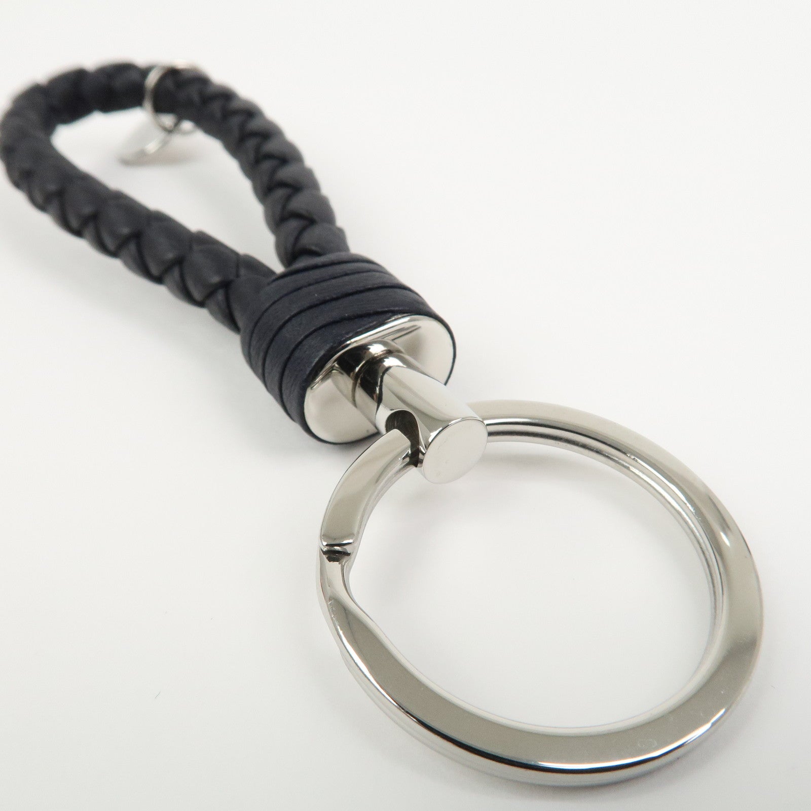 BOTTEGA VENETA Intrecciato Leather Metal Key Holder Bag Charm Black