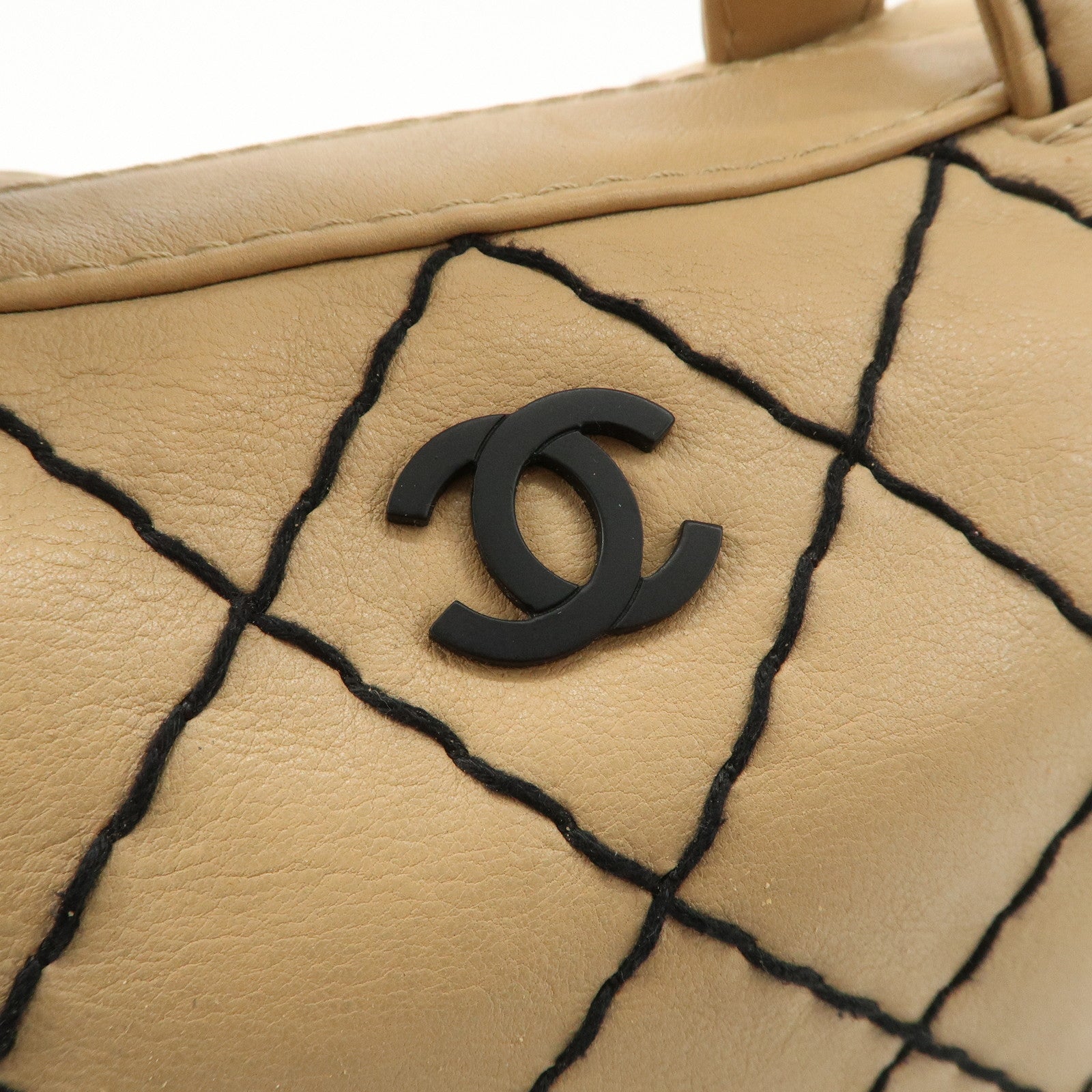CHANEL Wild Stitch Calf Skin Coco Mark Hand Bag Beige A14692 Used