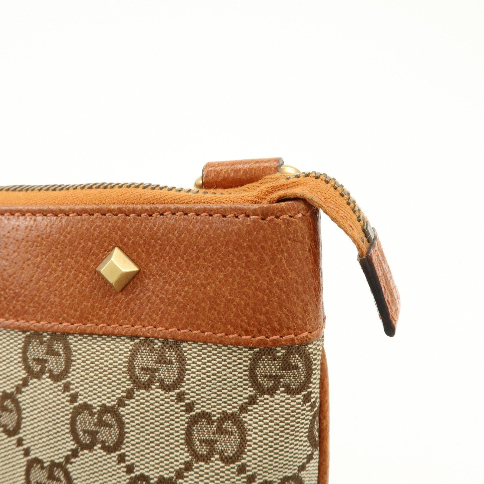 GUCCI GG Canvas Leather Shoulder Crossbody Bag Beige Brown 120893