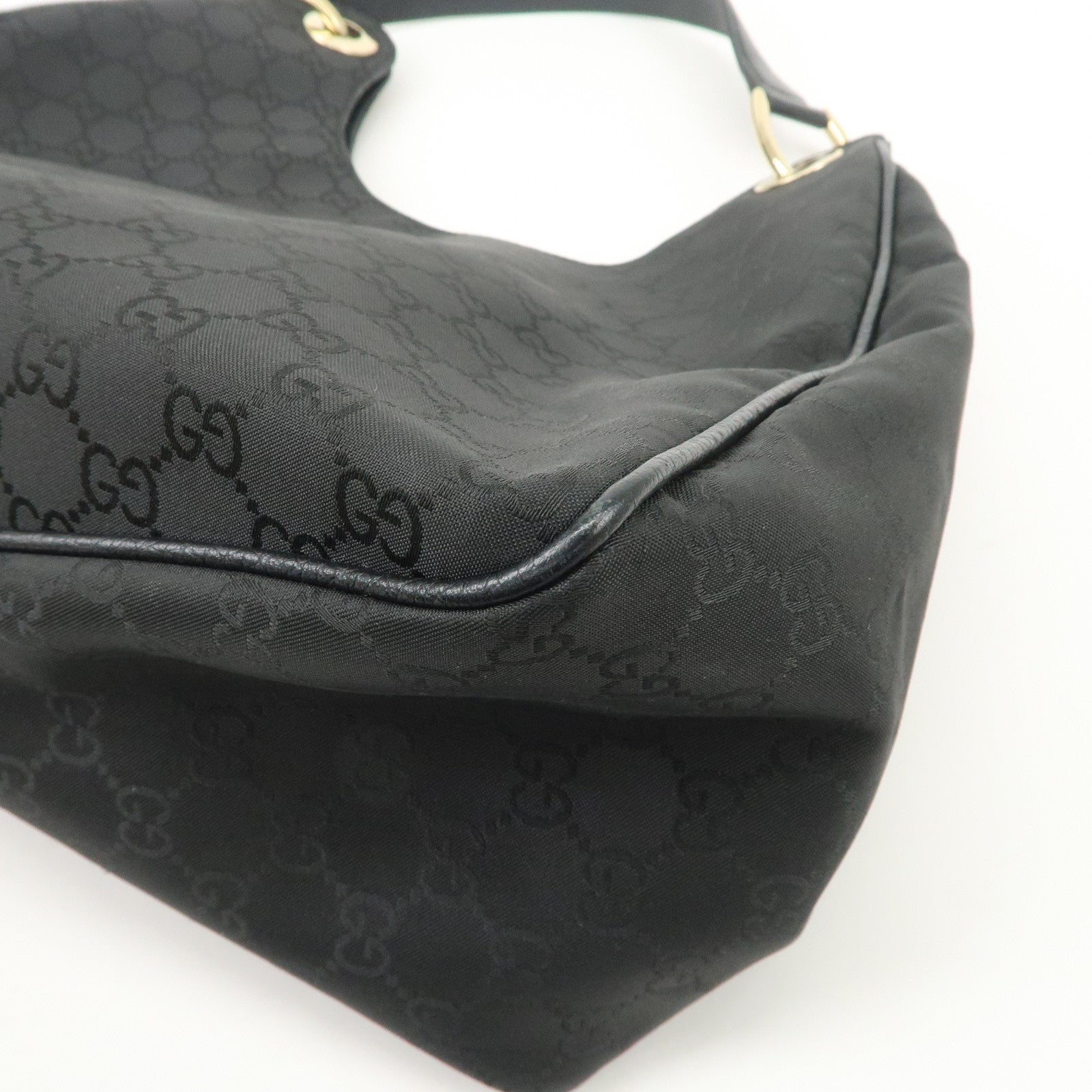 GUCCI GG Nylon Leather Shoulder Bag Hand Bag Black 257268