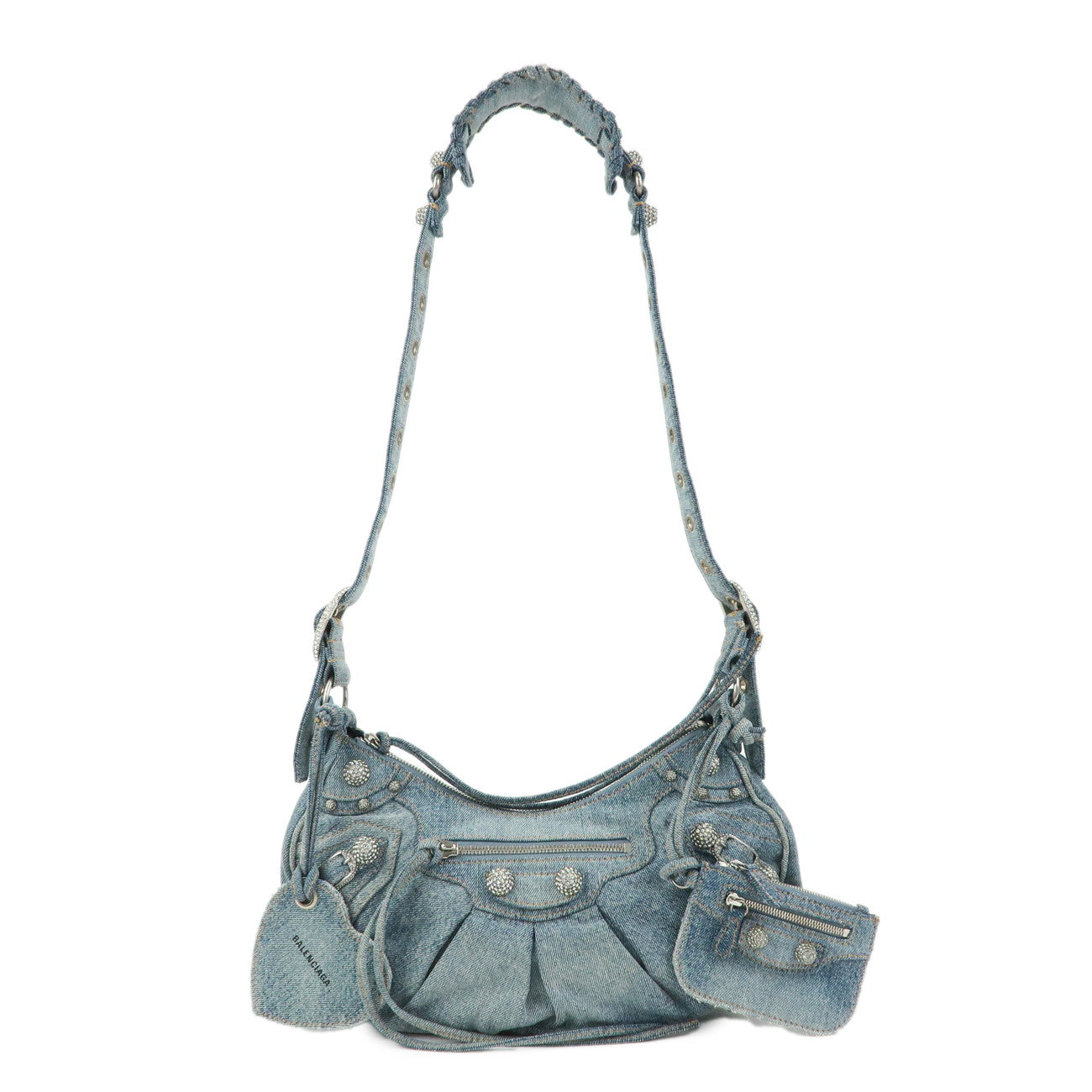 BALENCIAGA Denim Studs Shoulder Bag Hand Bag Blue 671307