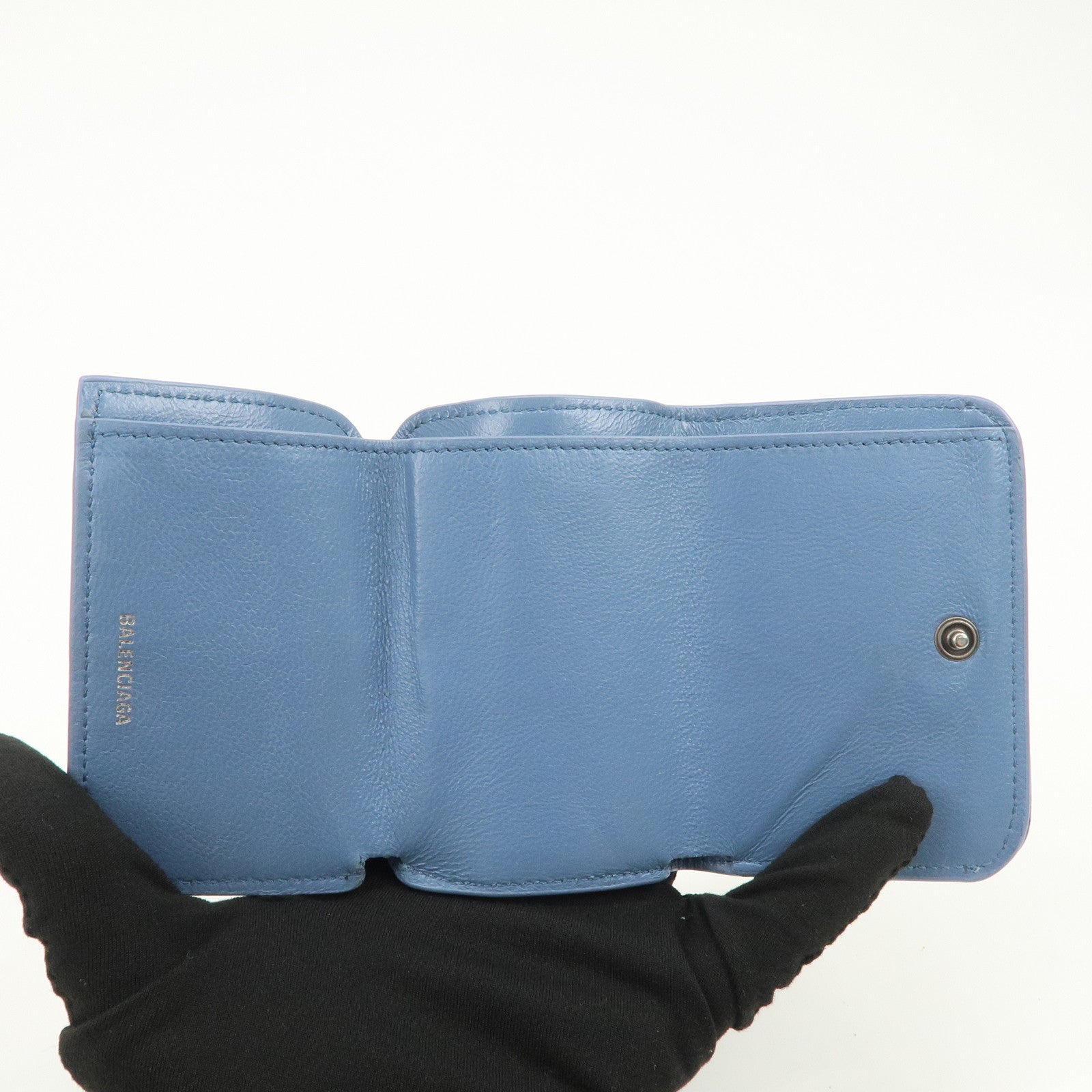 BALENCIAGA Denim Leather CASH Mini Tri-fold Compact Wallet 593813