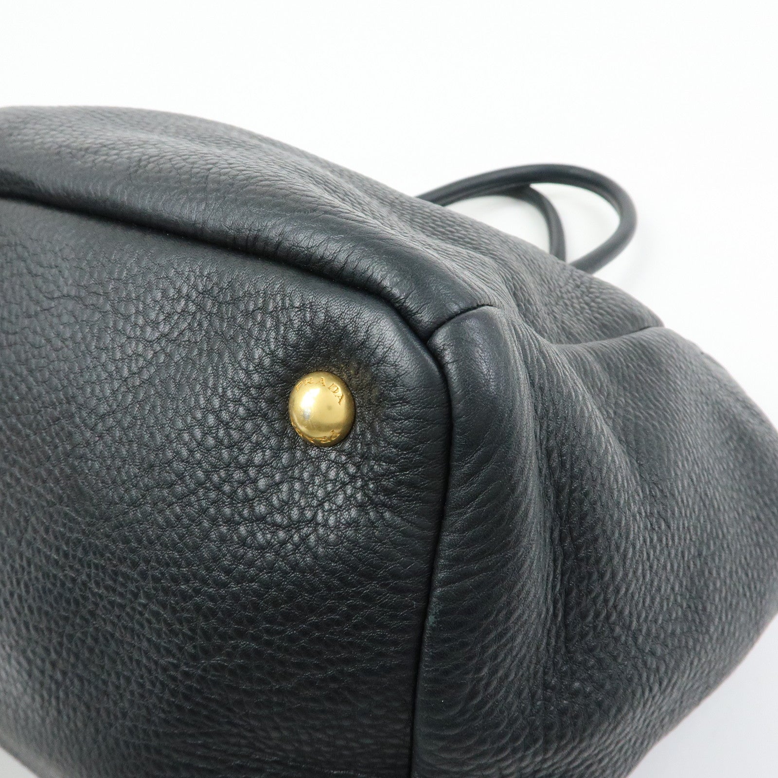 PRADA Logo Vittello Daino Leather 2Way Bag Tote Bag Black BR4393