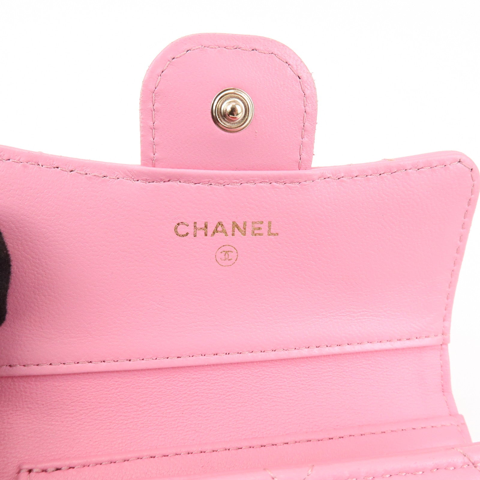 CHANEL Matelasse Lamb Skin Small Tri-Fold Wallet Pink AP0231