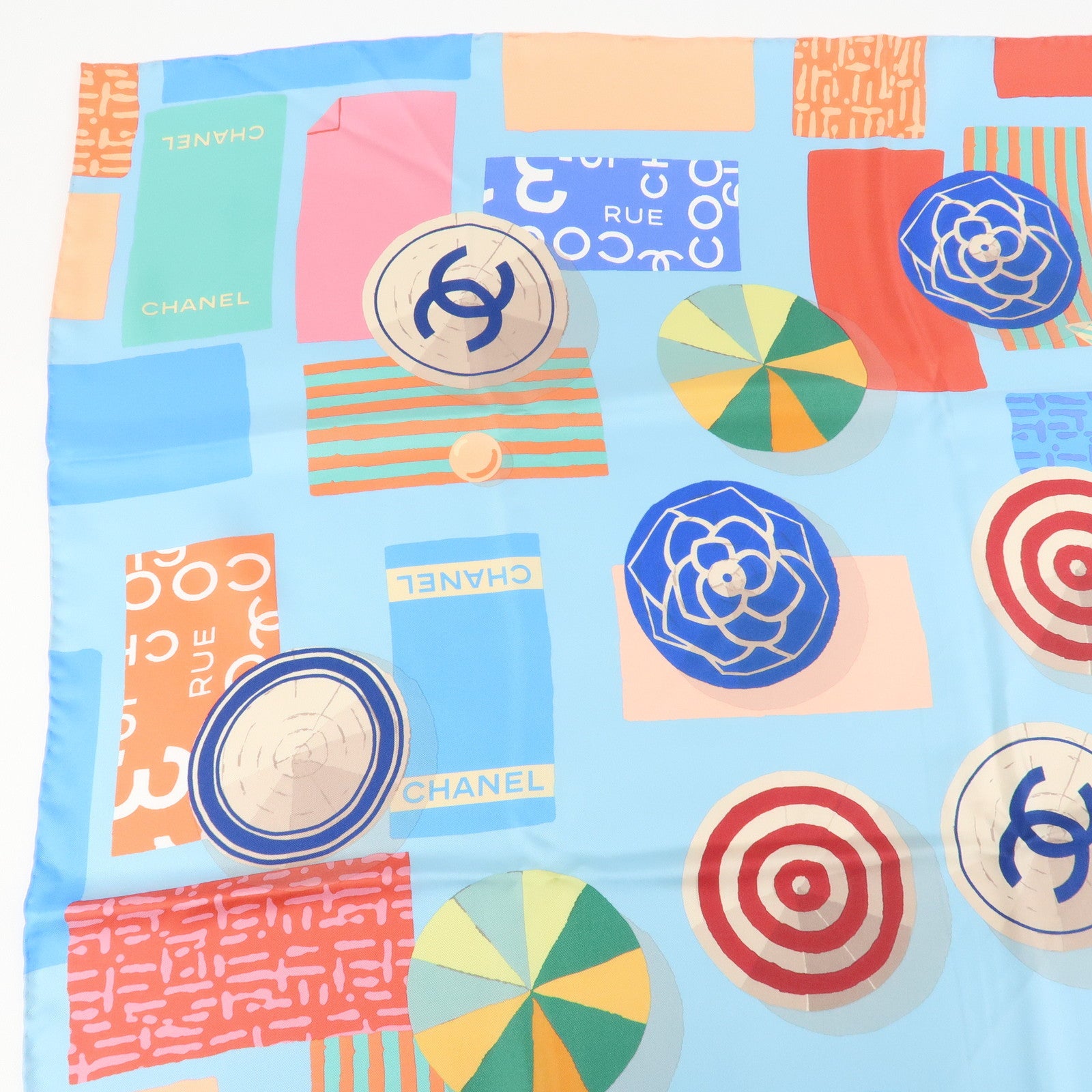 CHANEL COCO Mark Silk 100% Scarf Multi Color Used