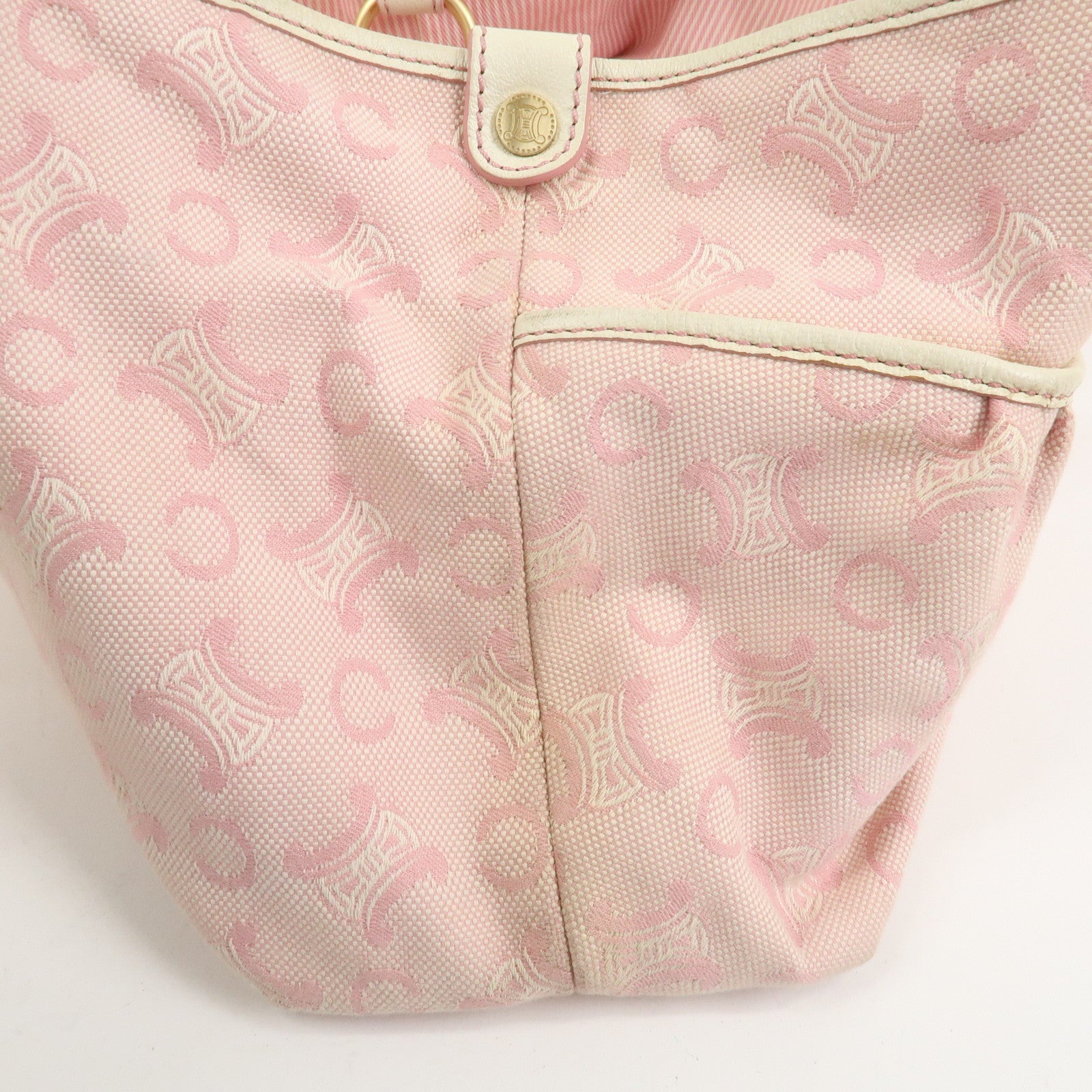 CELINE C Macadam Canvas Leather Tote Bag Shoulder Bag Pink Ivory